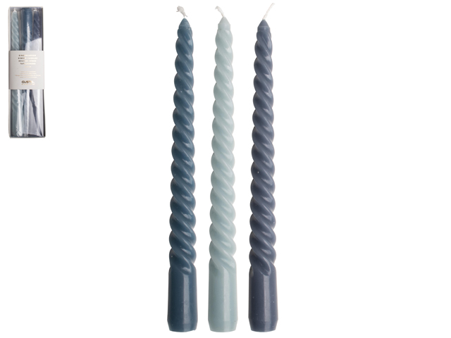 Swirl Diner Candles Set Of 3 20.5cm Blue Gift