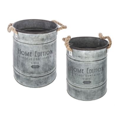 Metal Barrel Pots X2 D22.5cm Gift