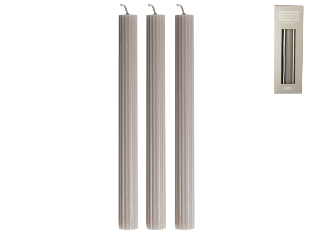 Dinner Ribbed Candle S/3 Grey Gift