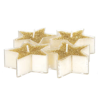 Stars Tealight Candles Glitter Gold X4 Gift