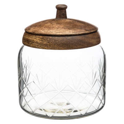 Cut Glass Jar With Mango Wood Lid 1.2l Gift