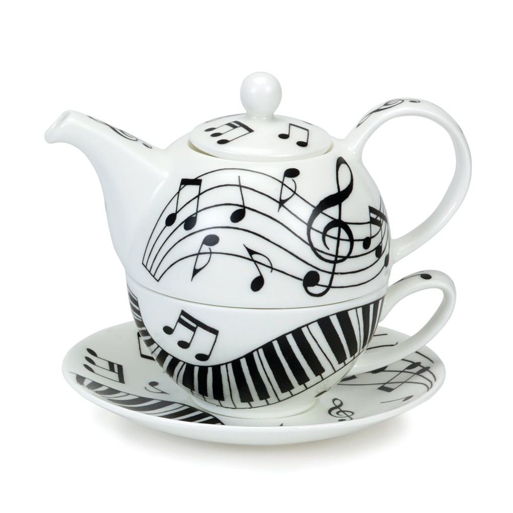 Dunoon Tea For One Set Ebony & Ivory Gift
