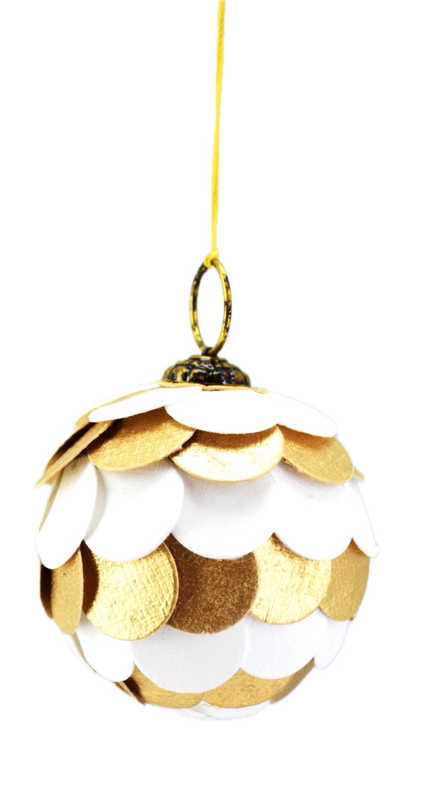 Paper Scollop Hanging Bauble White Gold 5cm Gift
