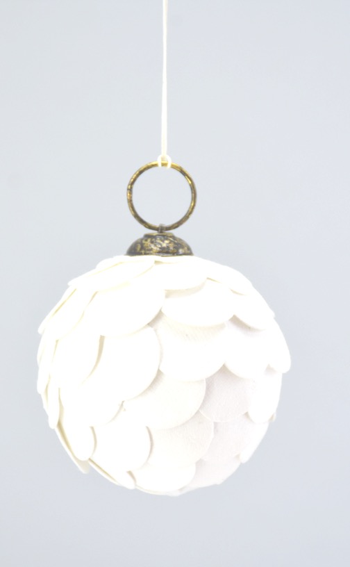 Paper Scollop Hanging Bauble White 5cm Gift