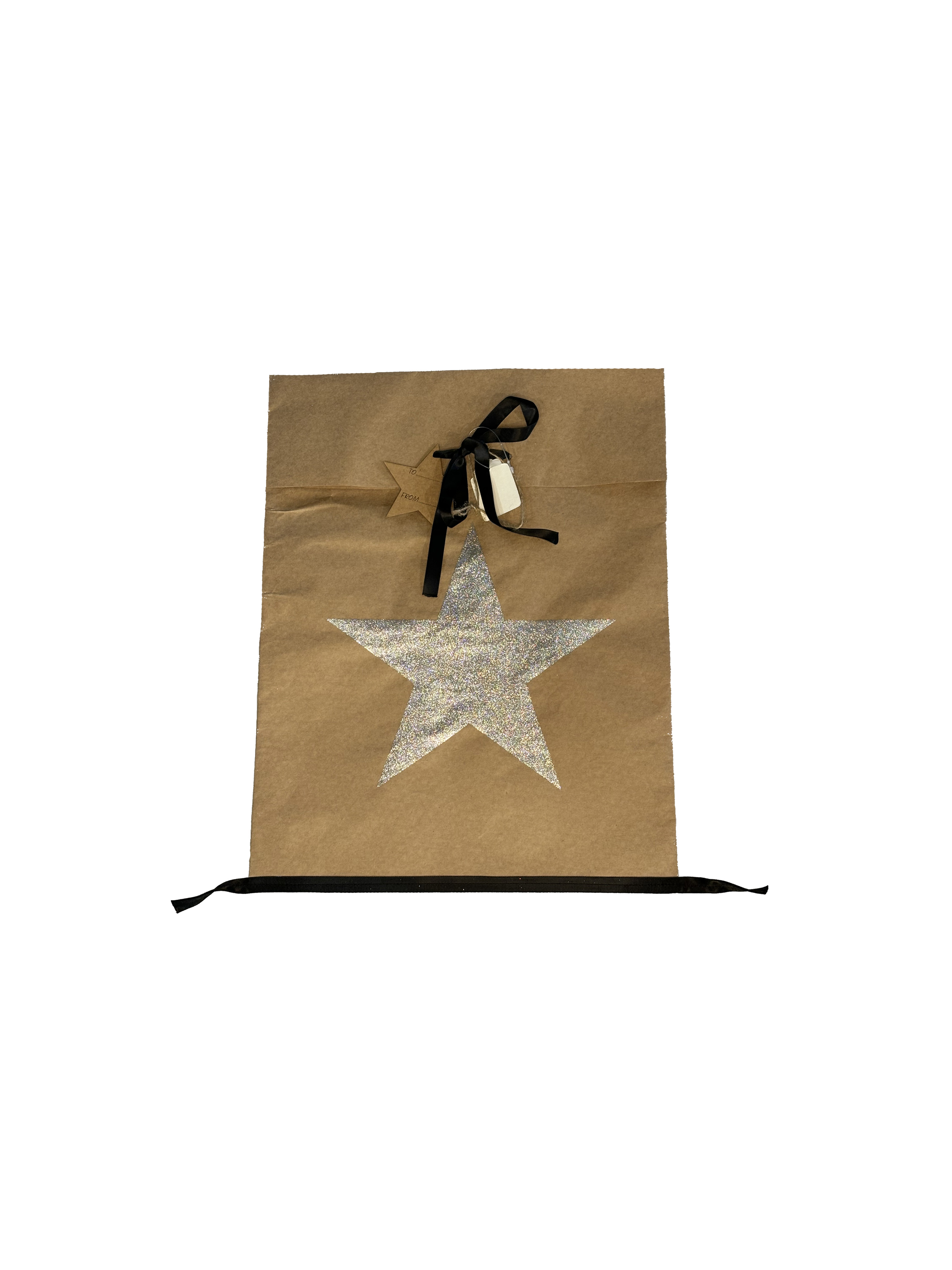 Star Print Paper Bag Kraft With Silver Glitter Extra Small Gift