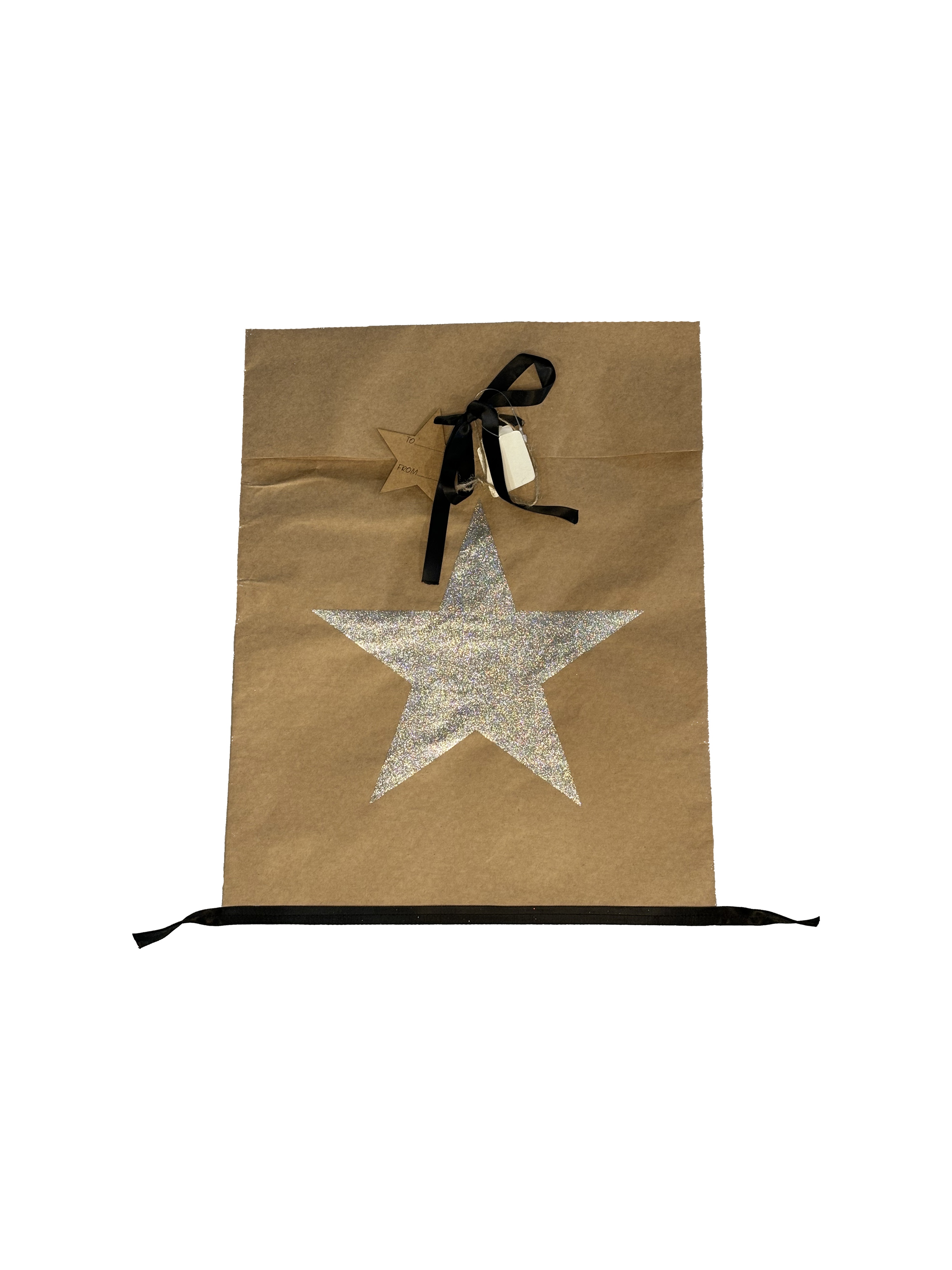 Star Print Paper Bag Kraft With Silver Glitter Small Gift