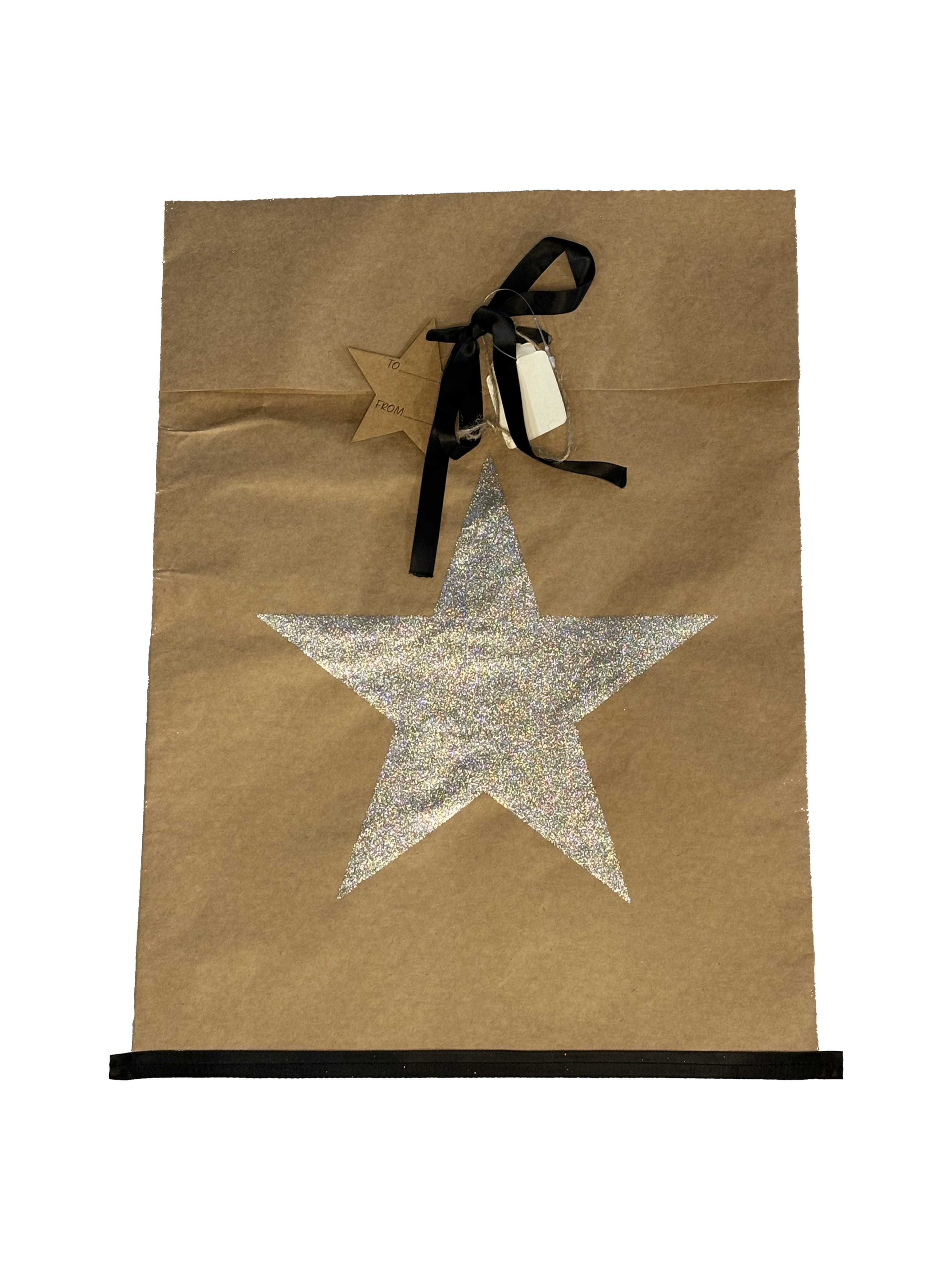 Star Print Paper Bag Kraft With Silver Glitter Large Gift