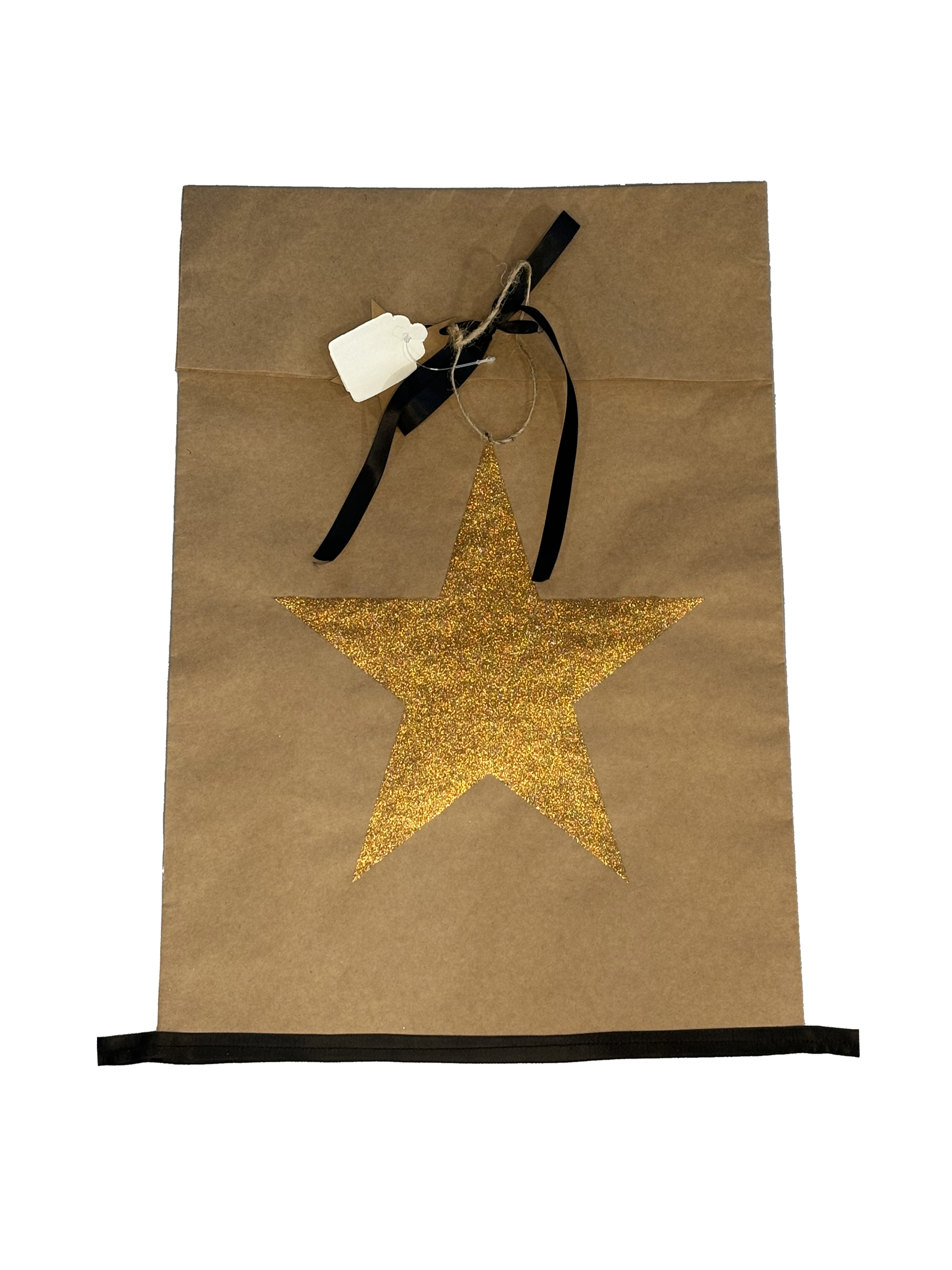 Star Print Paper Bag Kraft With Antique Gold Glitter Large Gift