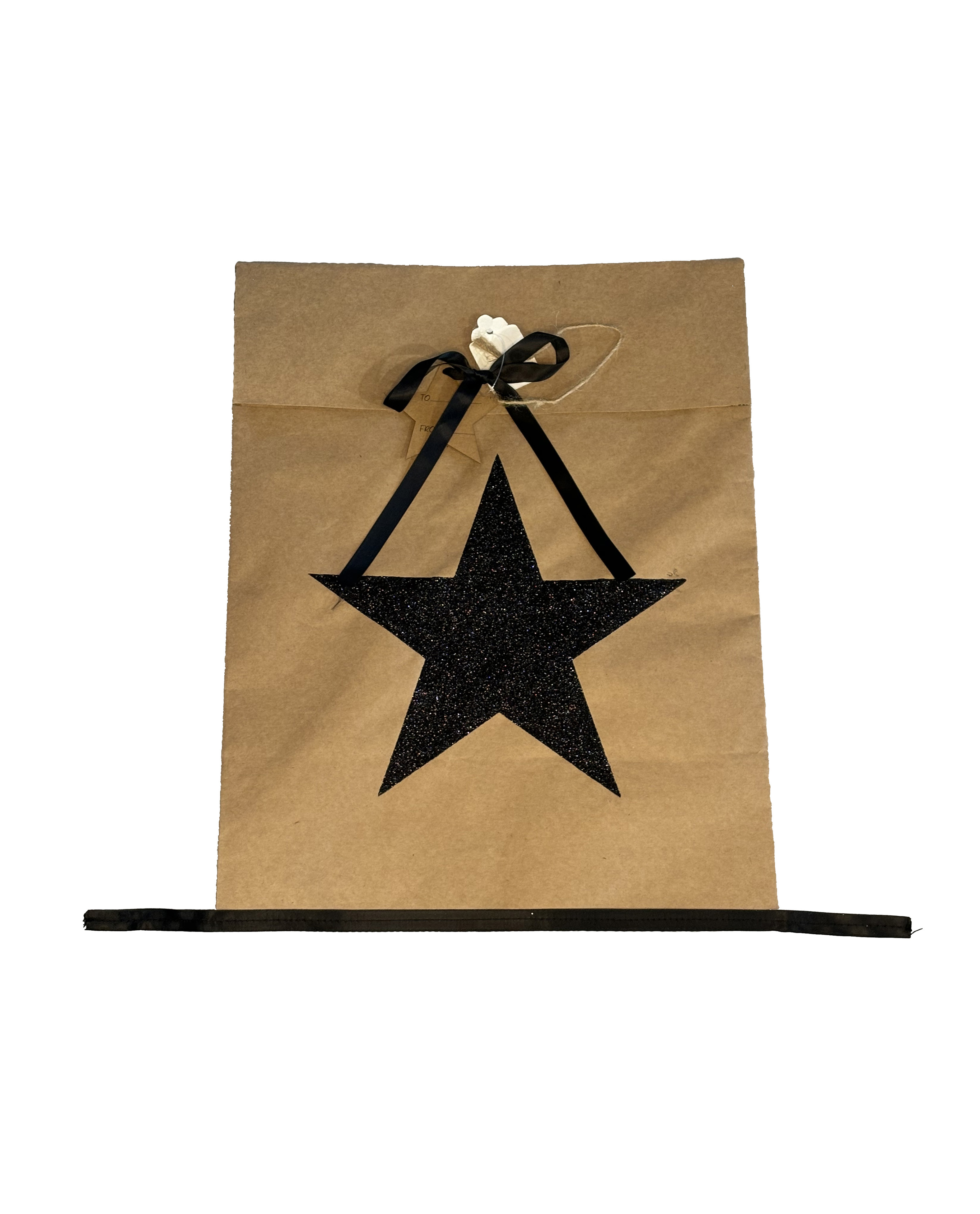 Star Print Paper Bag Kraft With Black Glitter Small Gift