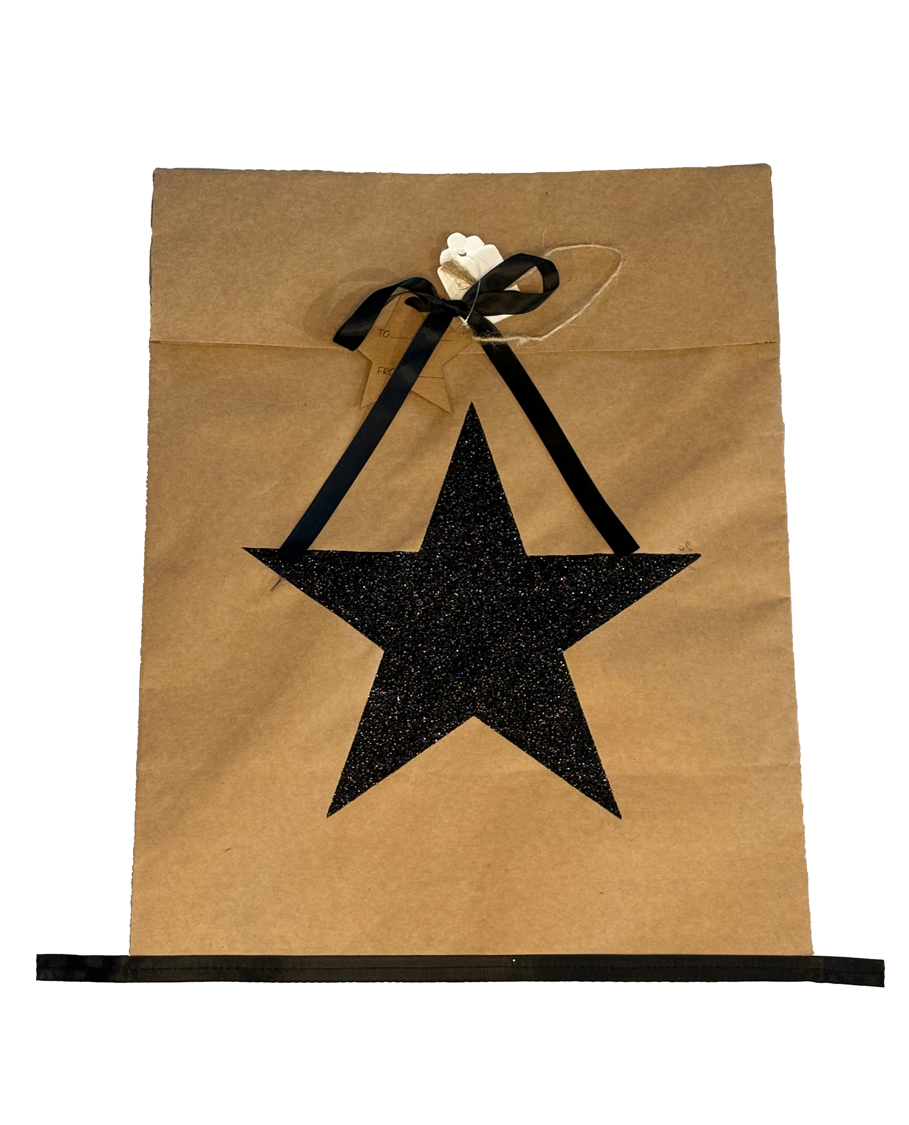 Star Print Paper Bag Kraft With Black Glitter Large Gift
