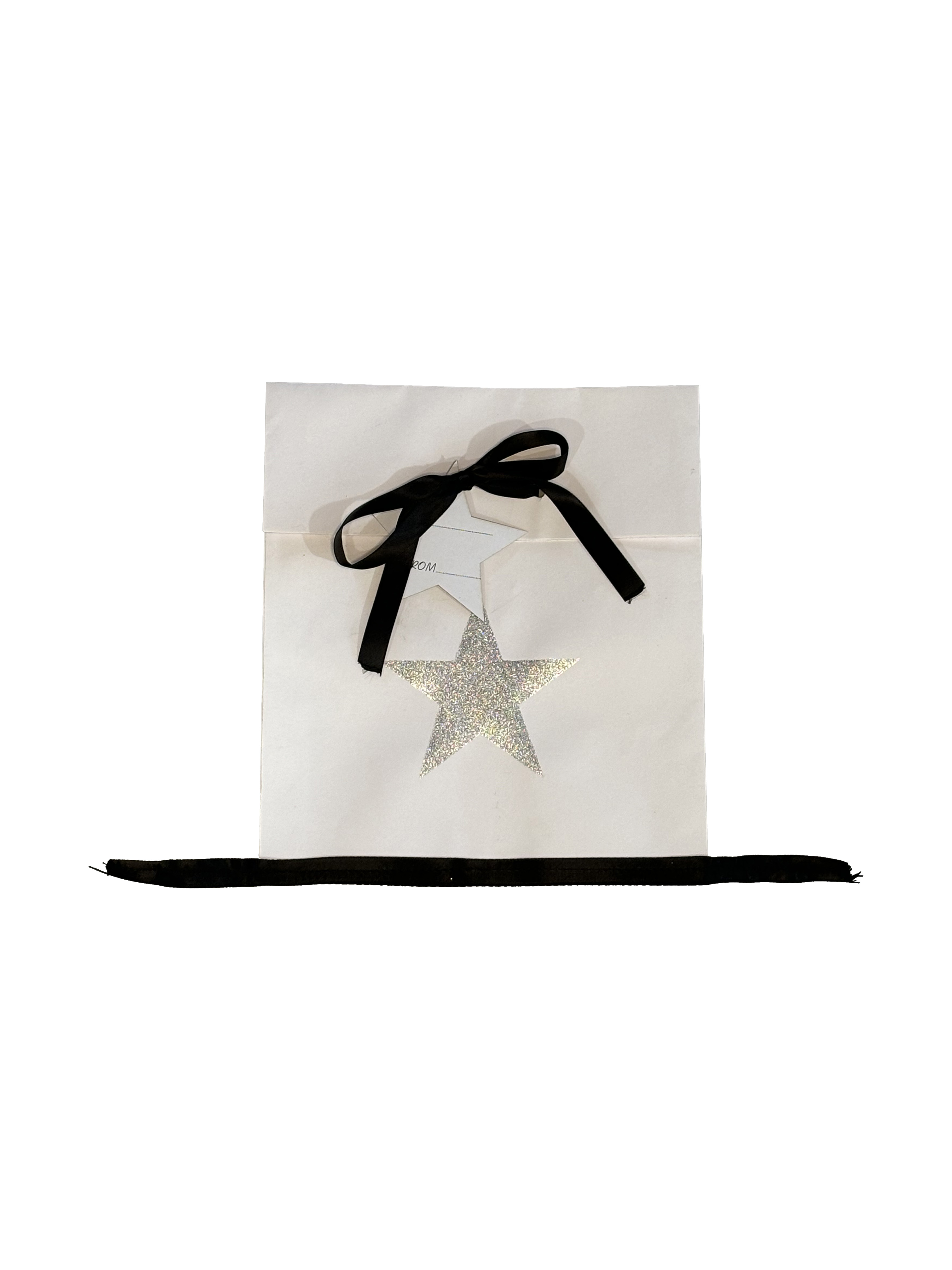 Star Print Paper Bag White With Silver Glitter Extra Small Gift