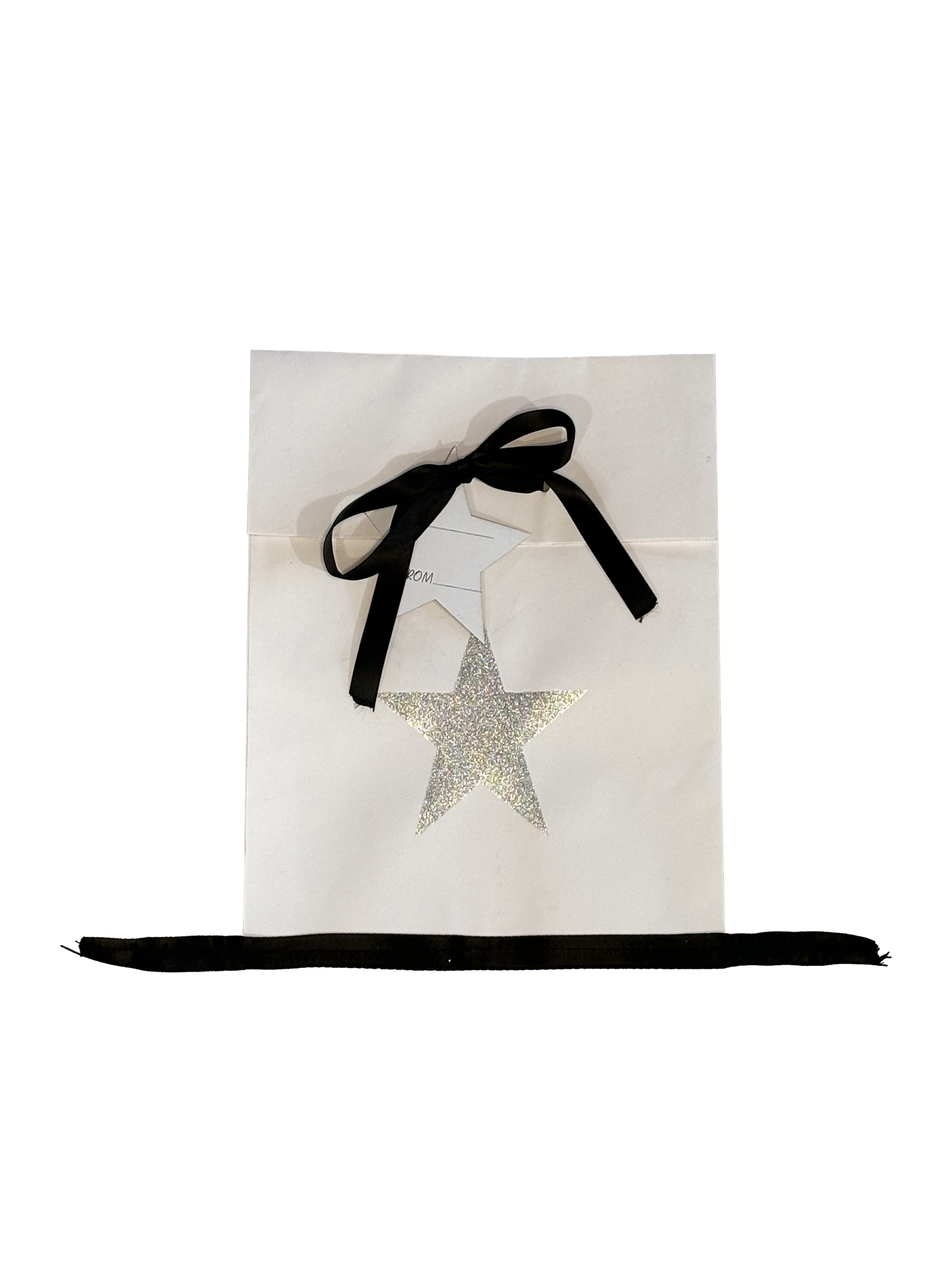 Star Print Paper Bag White With Silver Glitter Small Gift