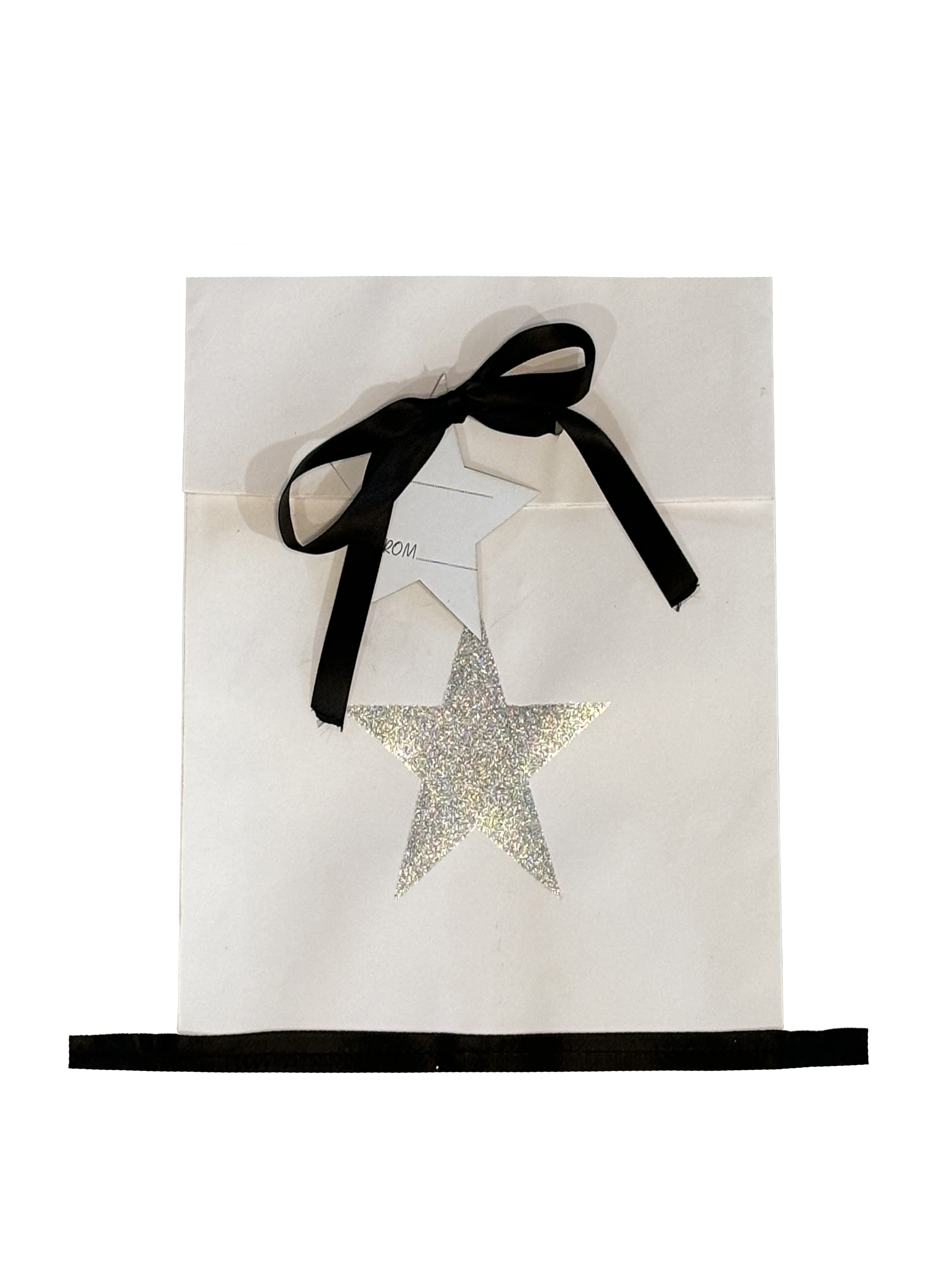 Star Print Paper Bag White With Silver Glitter Large Gift