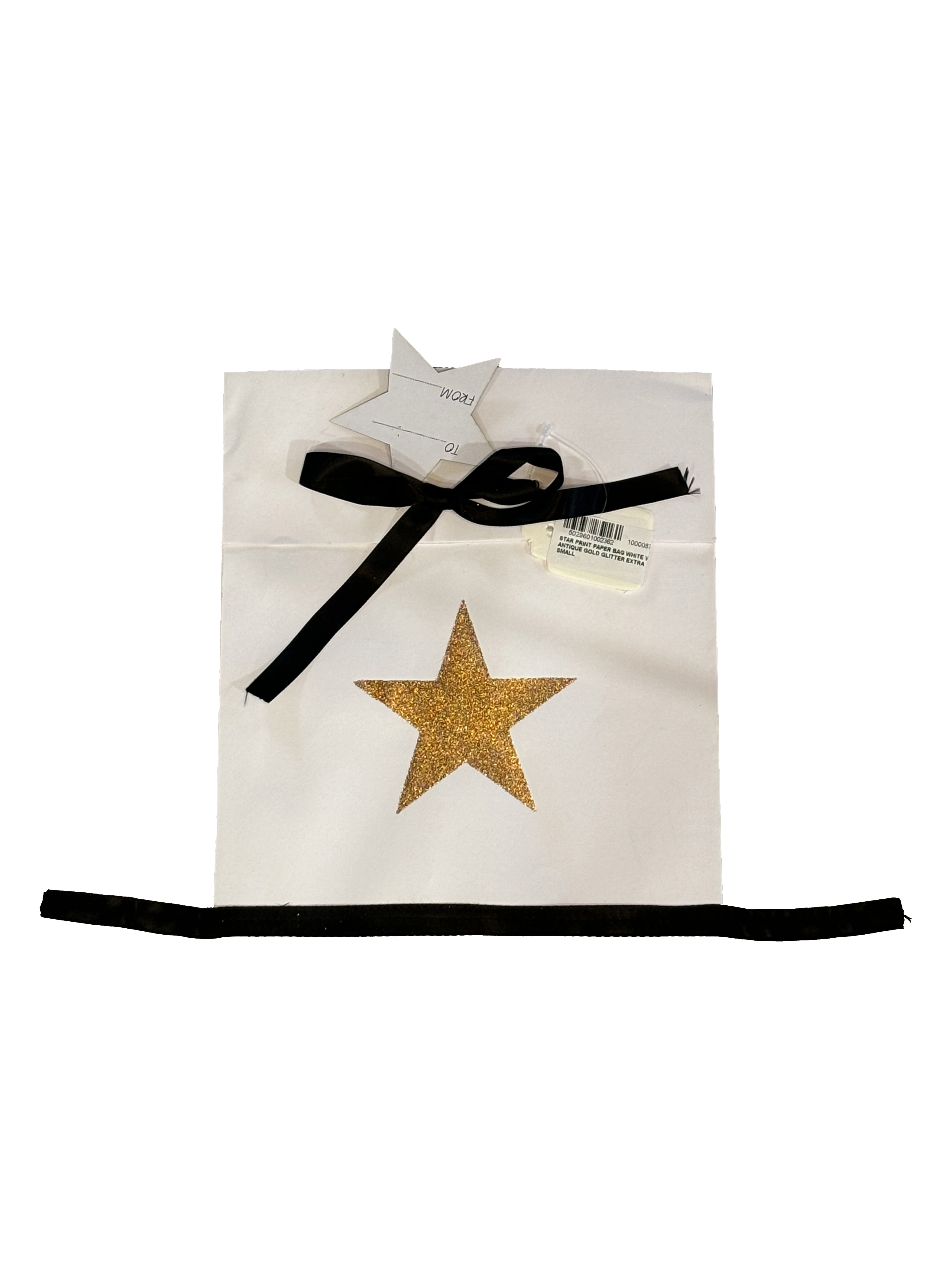 Star Print Paper Bag White With Antique Gold Glitter Extra Small Gift