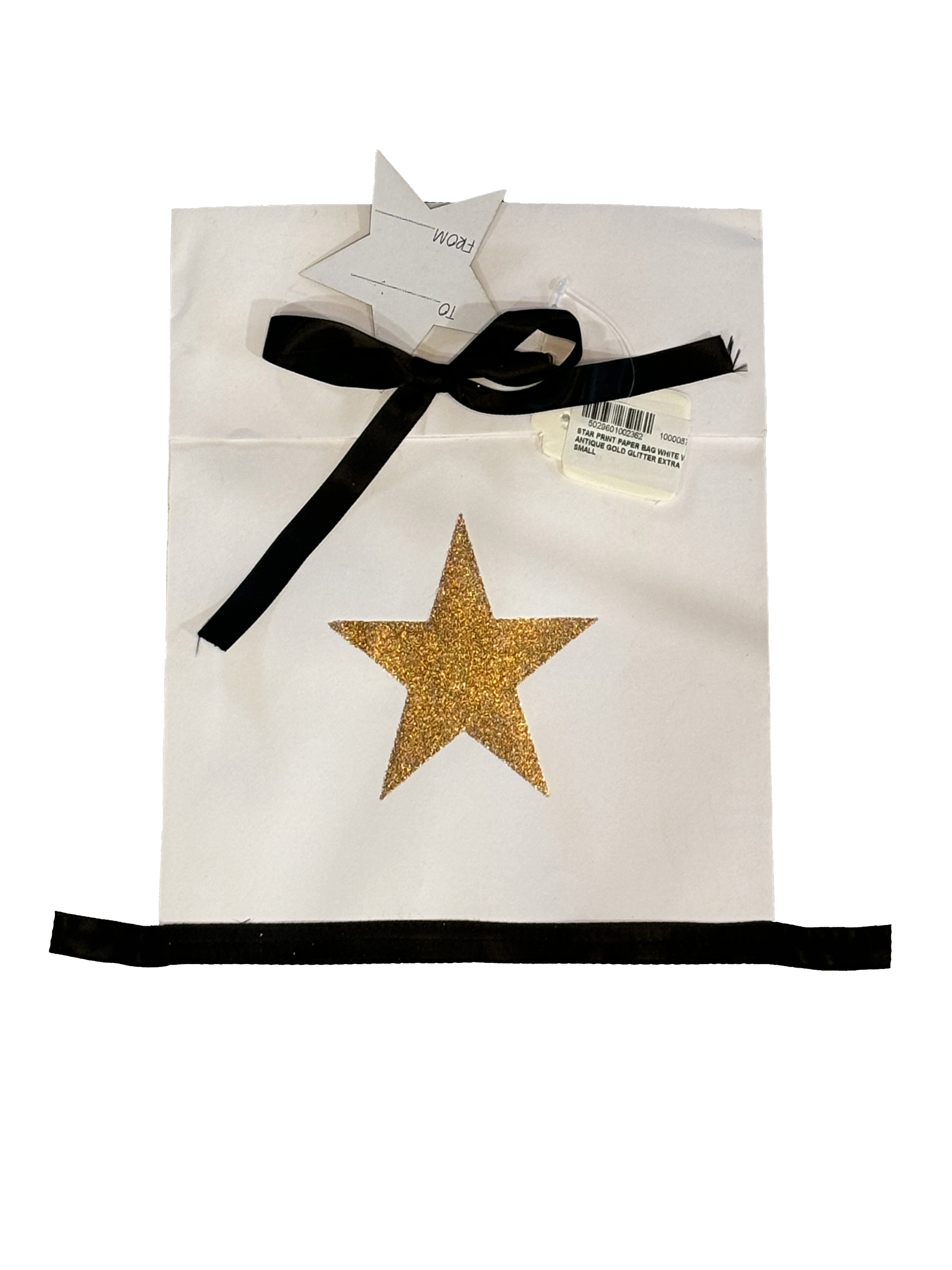 Star Print Paper Bag White With Antique Gold Glitter Small Gift