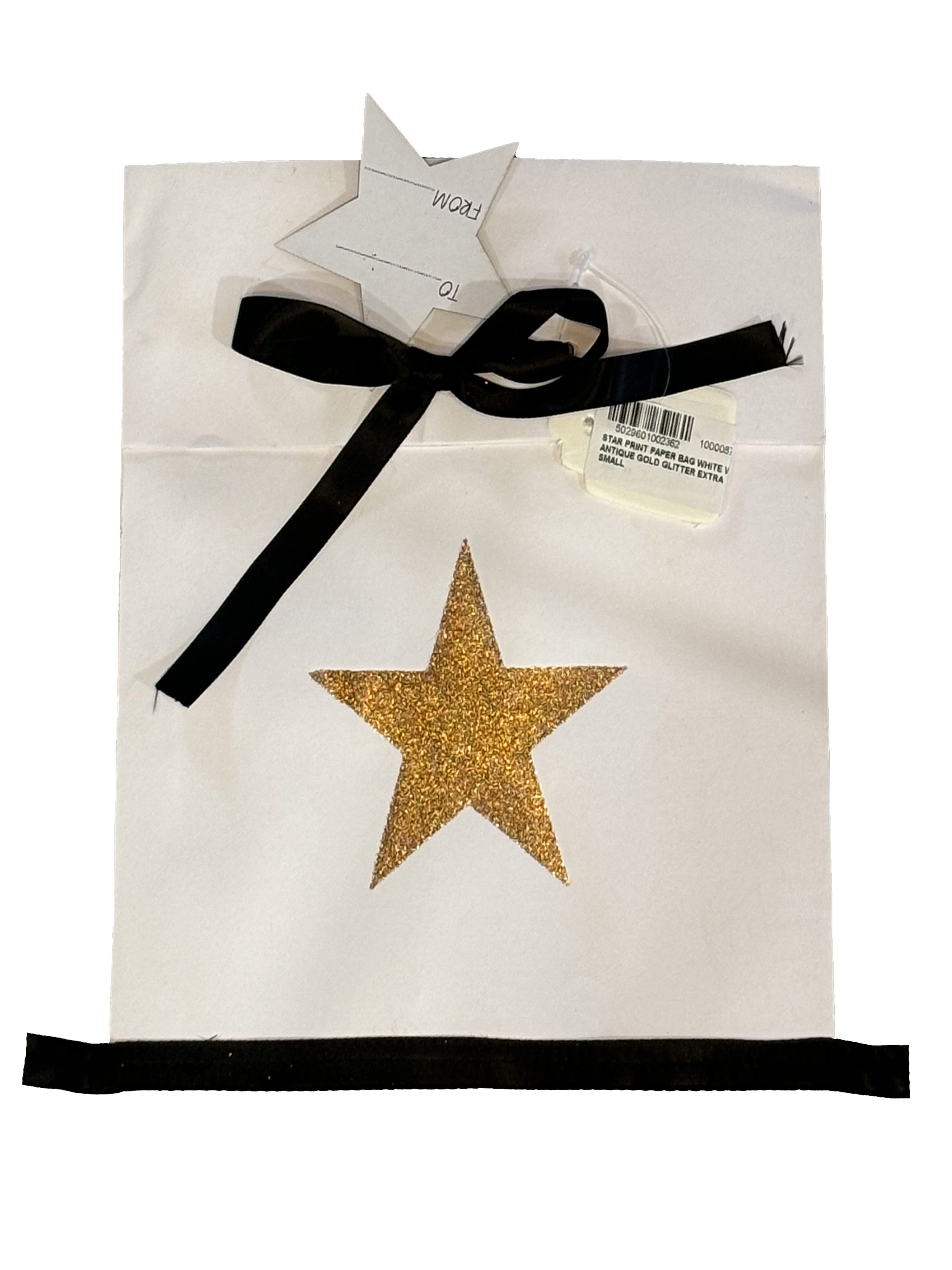 Star Print Paper Bag White With Antique Gold Glitter Large Gift