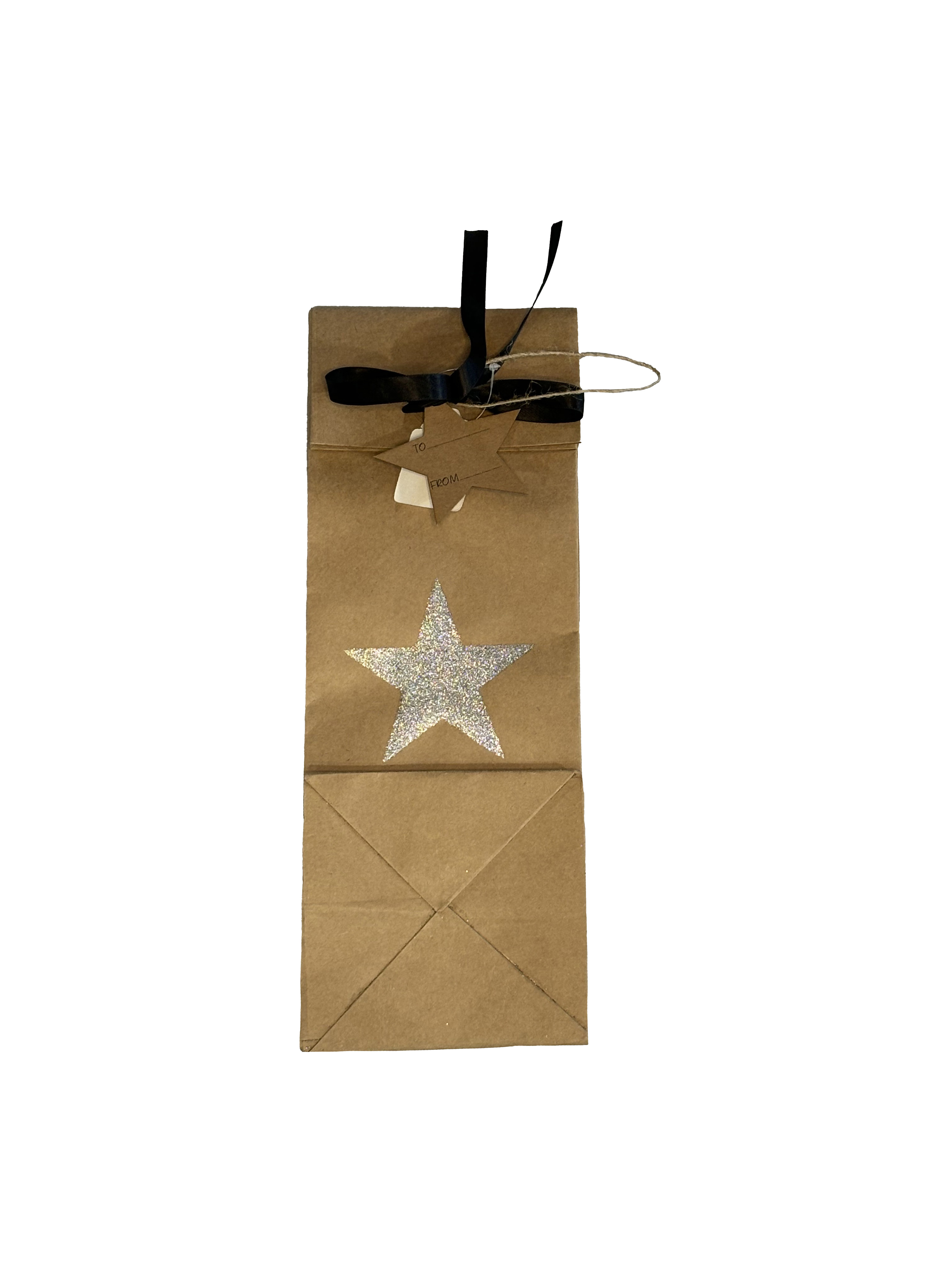 Star Print Paper Bottle Bag Kraft With Silver Glitter Gift