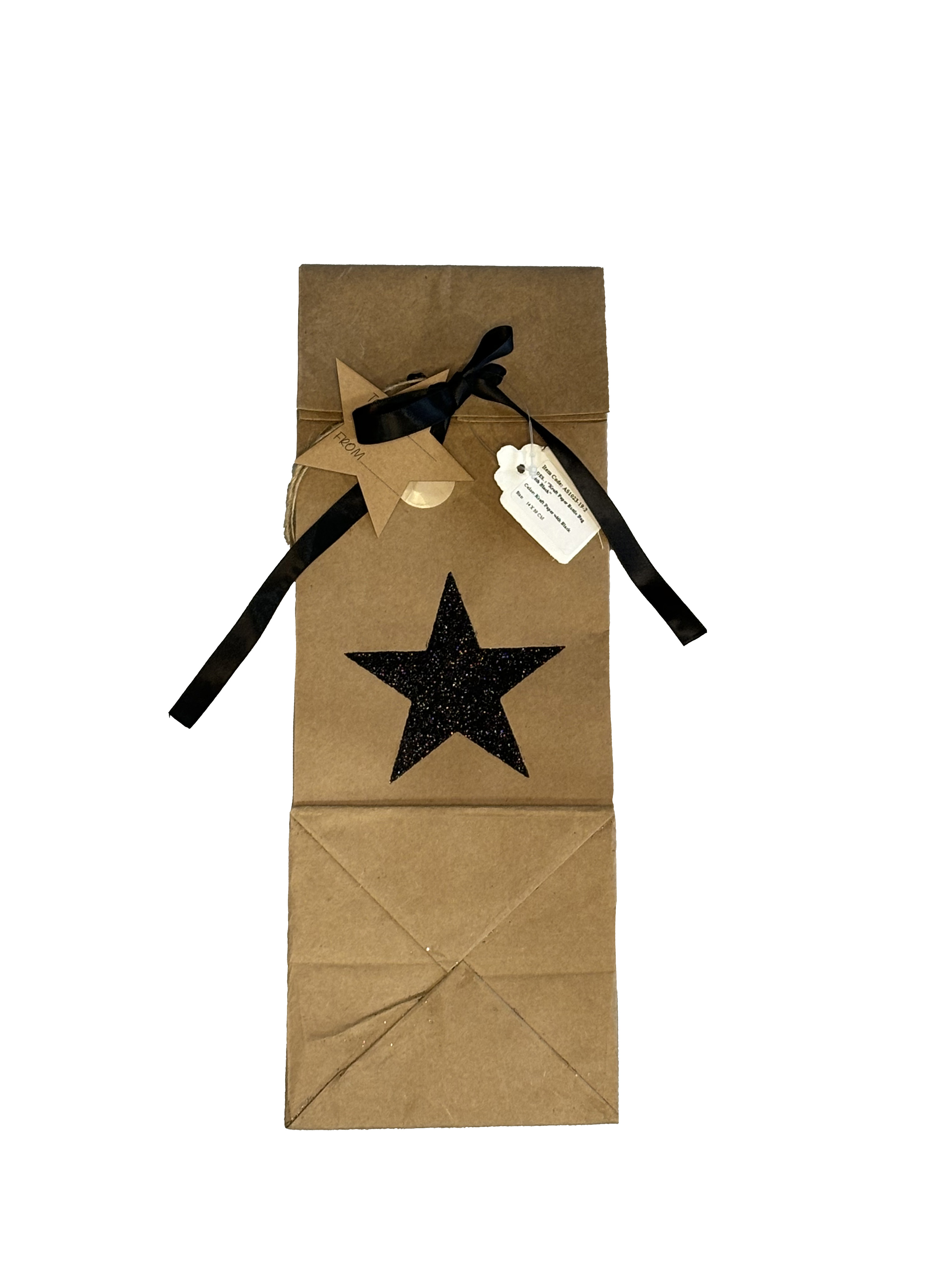 Star Print Paper Bottle Bag Kraft With Black Glitter Gift