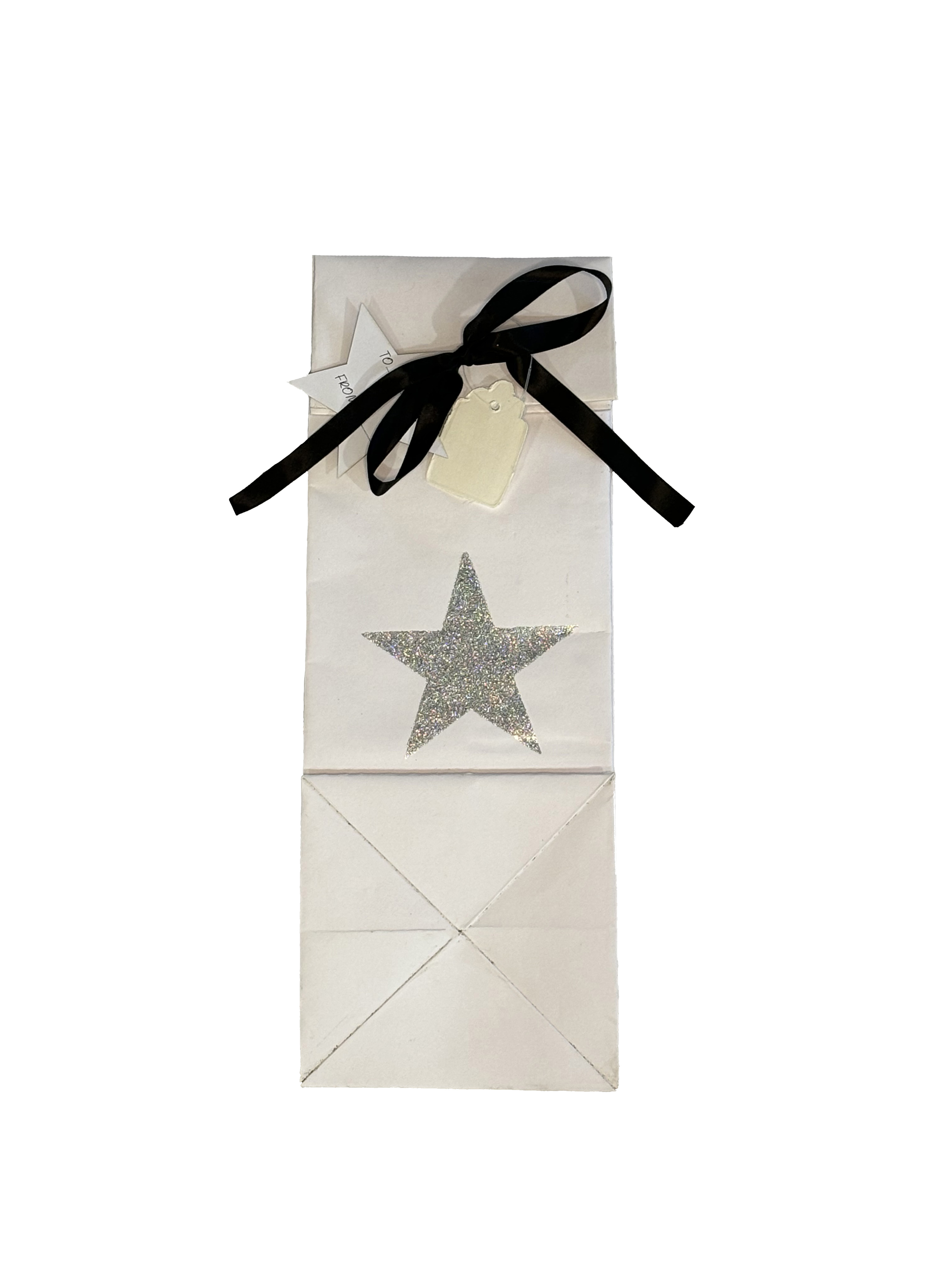 Star Print Paper Bottle Bag White With Silver Glitter Gift