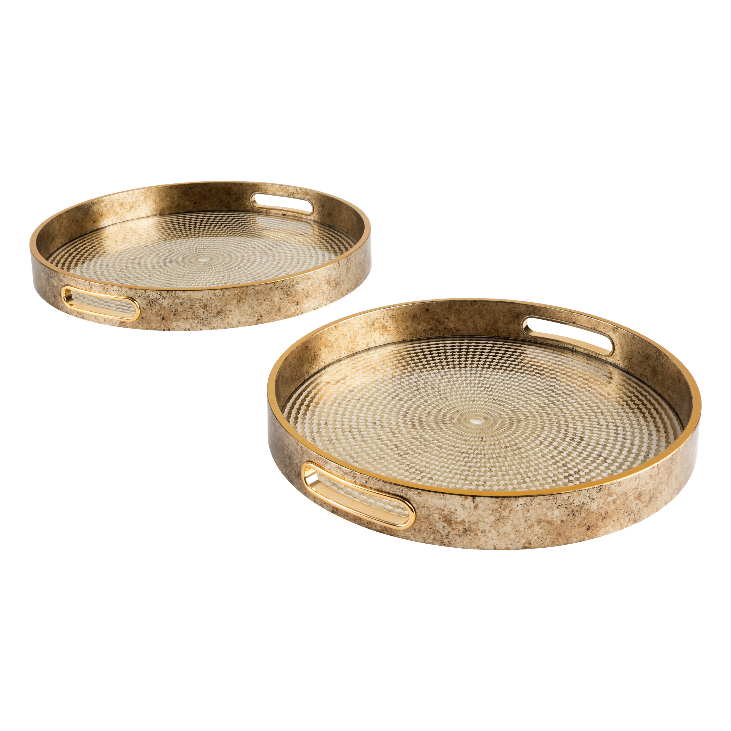 Set Of 2 Glass And Gold Resin Trays Gift