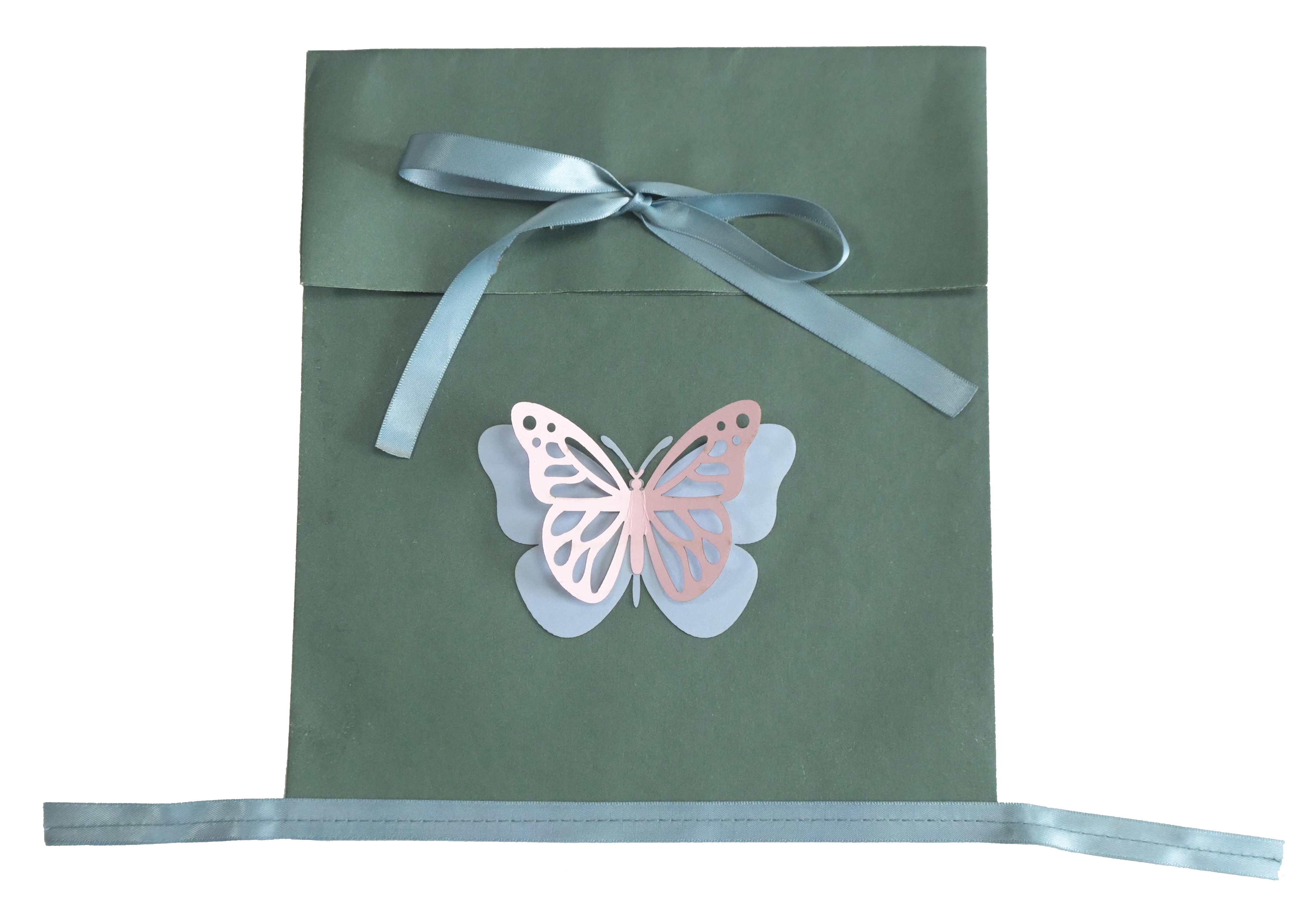 Butterfly Paper Sack Bag With Satin Ribbon - Green 25.5 X 22cm Gift