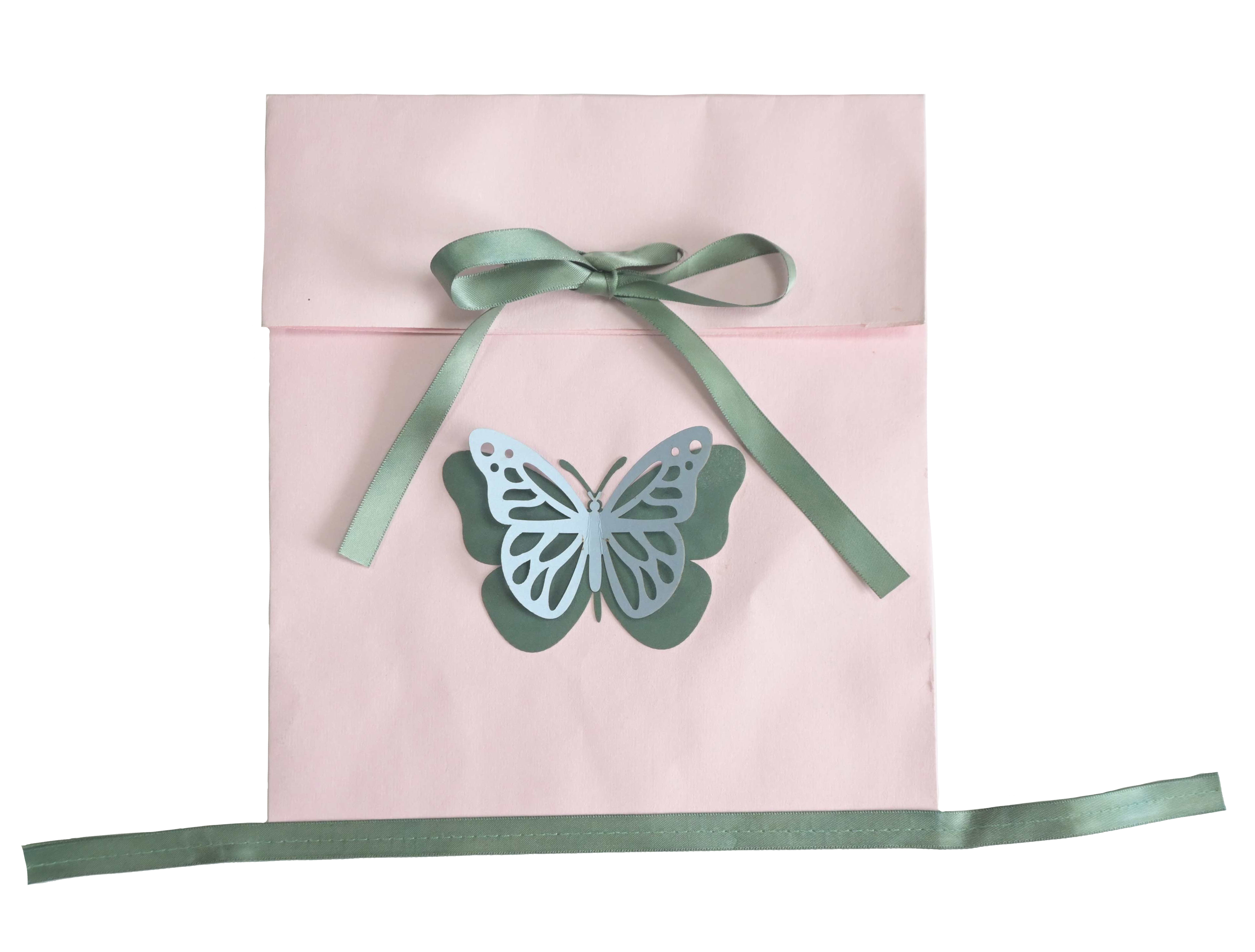 Butterfly Paper Sack Bag With Satin Ribbon - Pink 25.5 X 22cm Gift