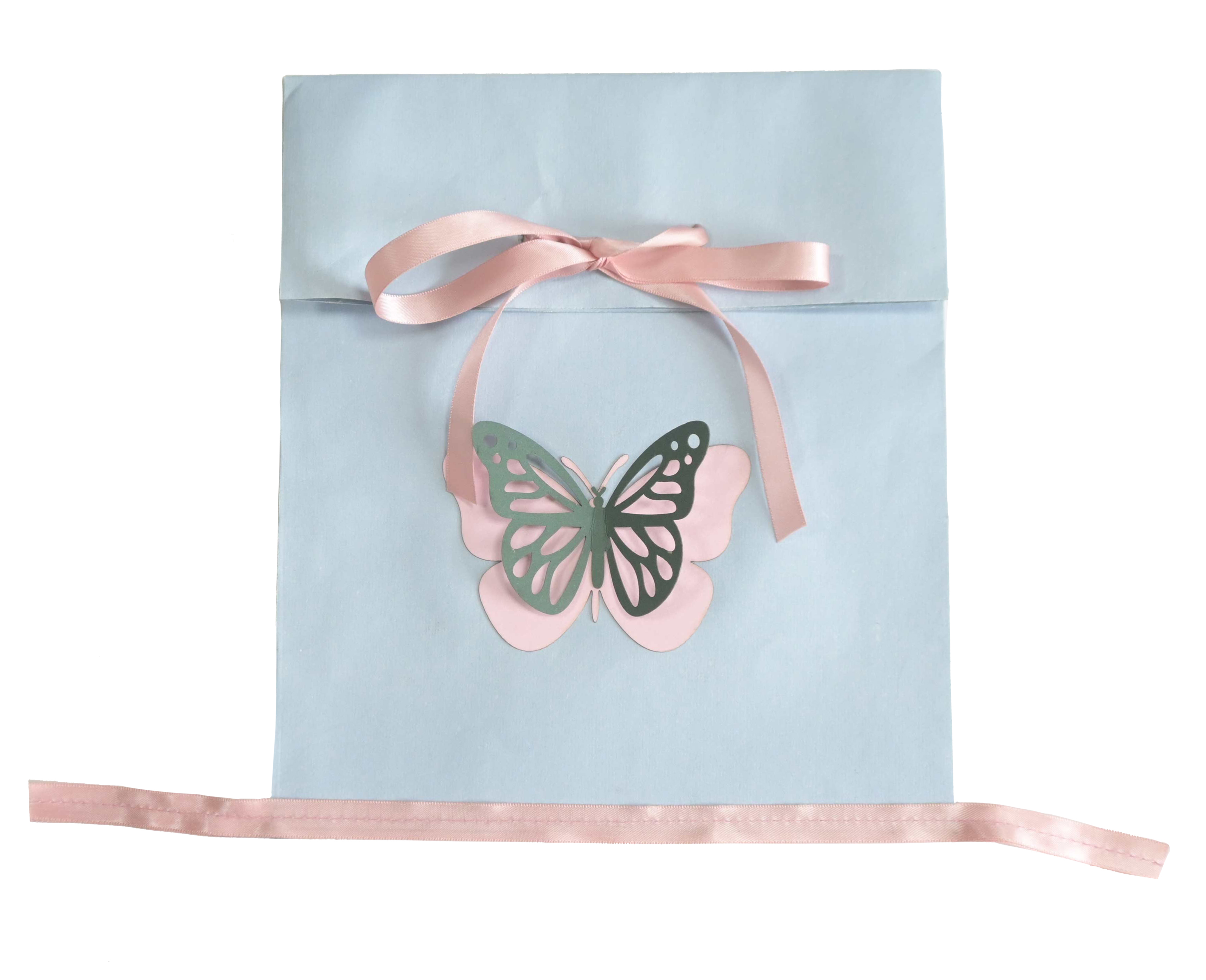 Butterfly Paper Sack Bag With Satin Ribbon - Blue 25.5 X 22cm Gift