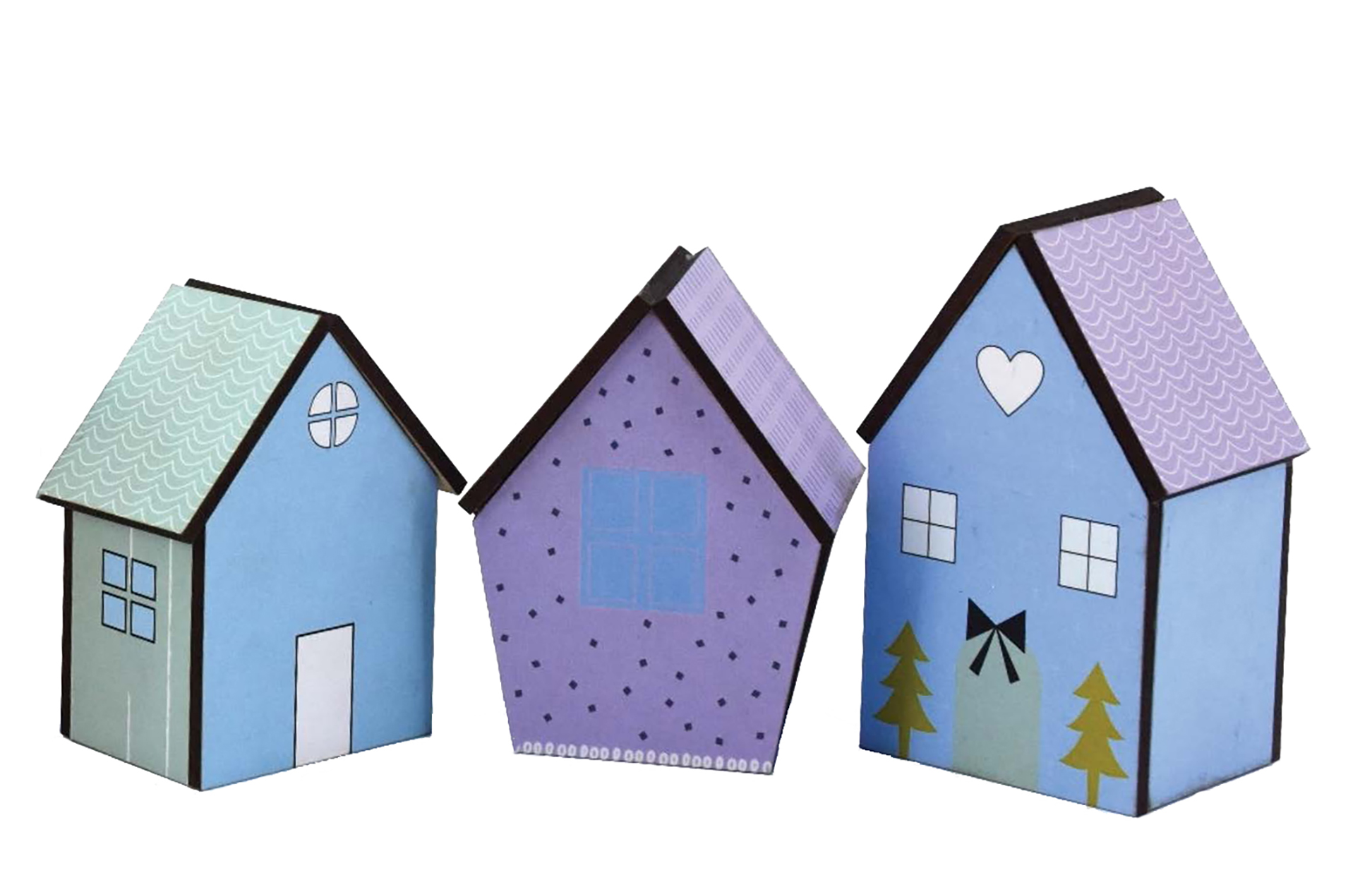 Set Of 3 House Decs Small - Blue/purple/green Gift