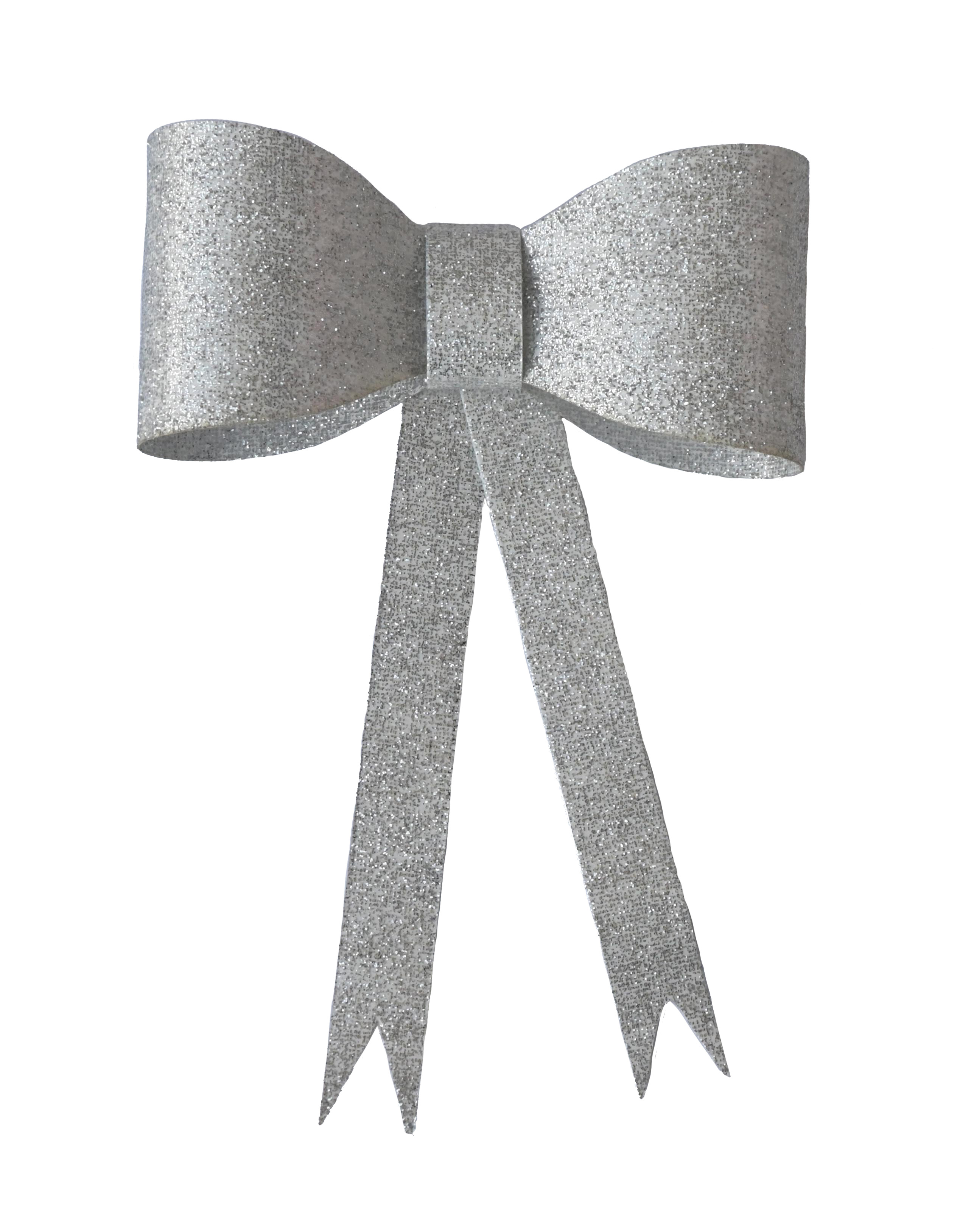 Paper Bow Hanging And Sticker Set 2 12cm Silver Glitter Gift