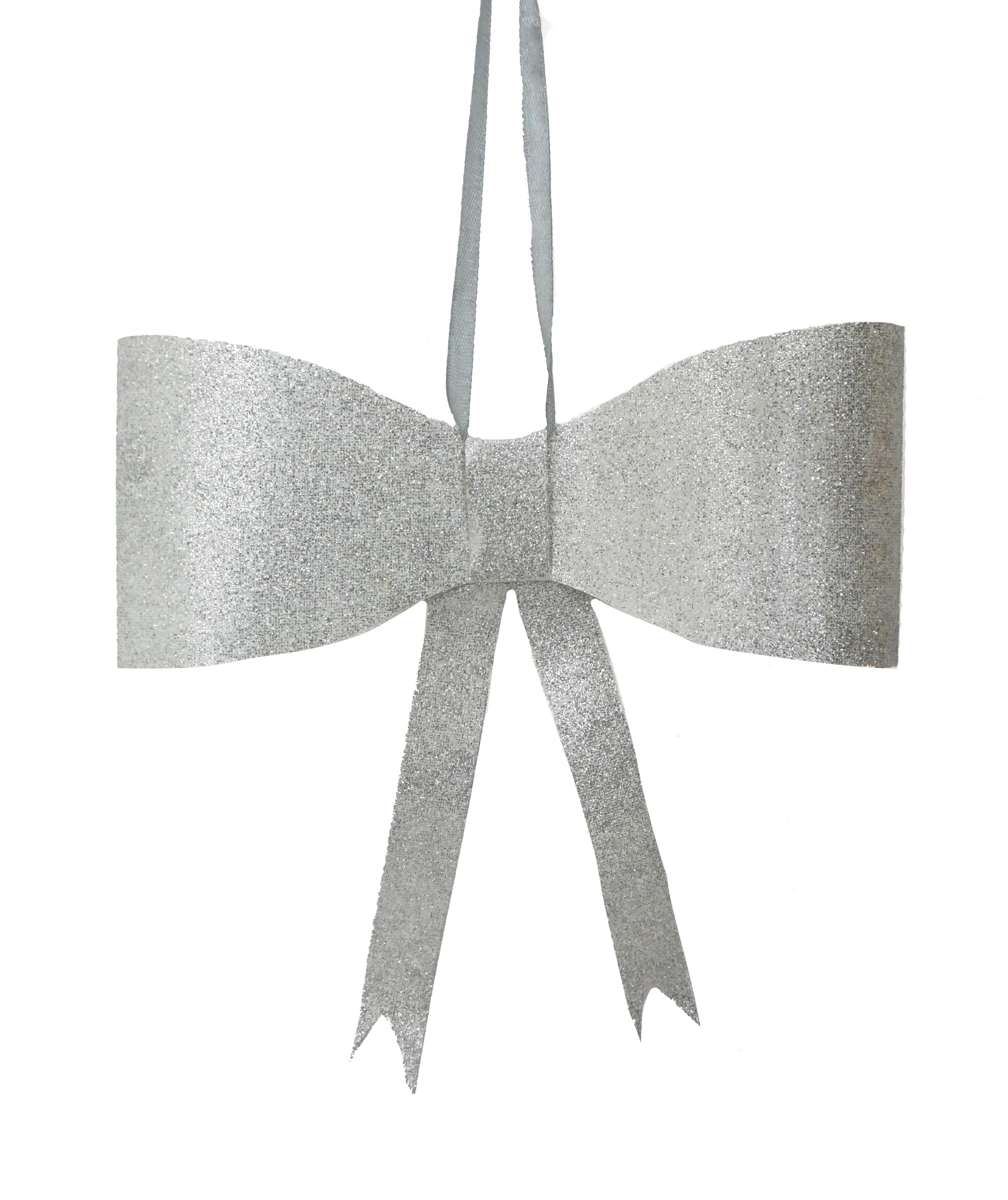 Paper Bow Hanging And Sticker Set 2 20cm Silver Glitter Gift