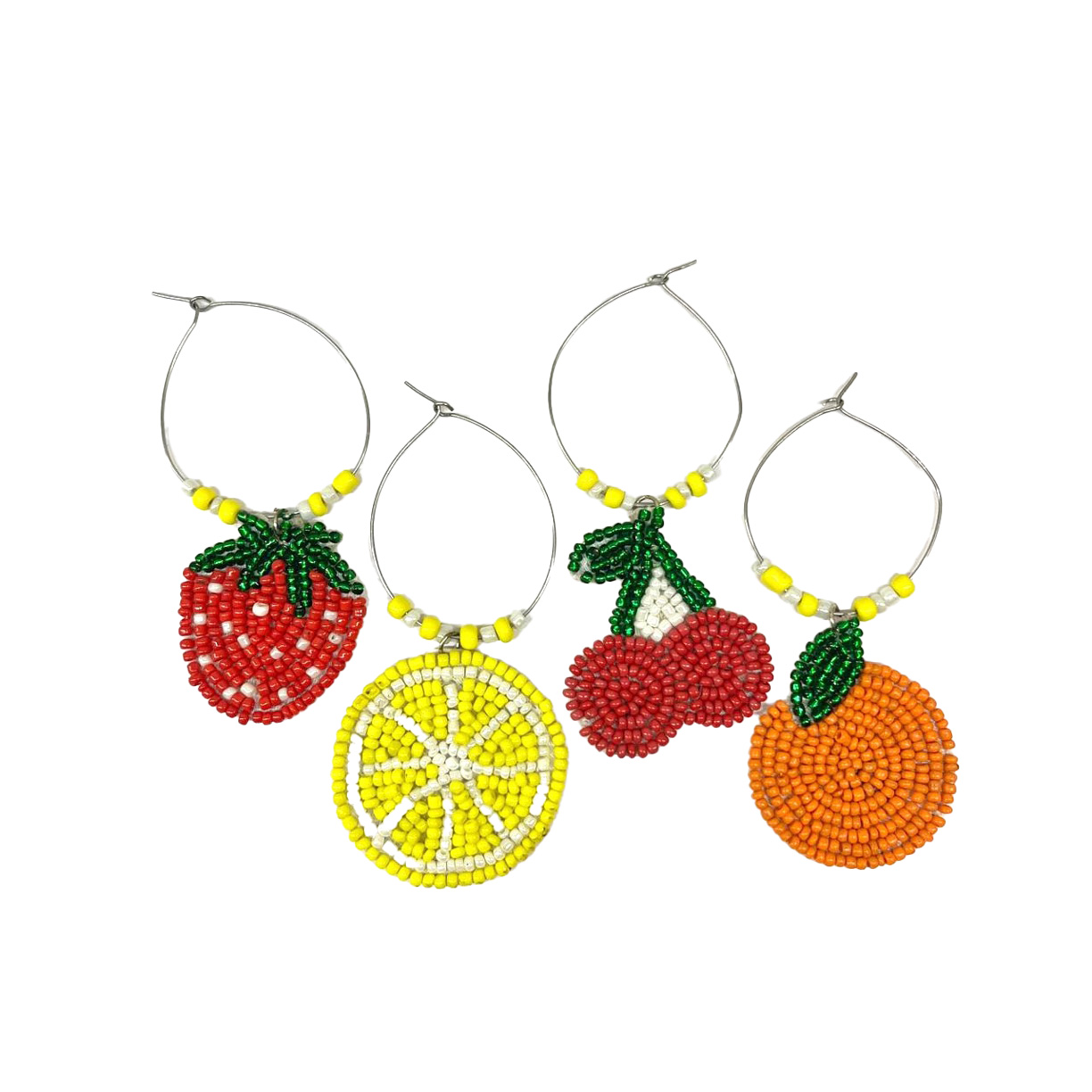 Fruits Beaded Embroidery Glass Charms Set Of 4 Gift