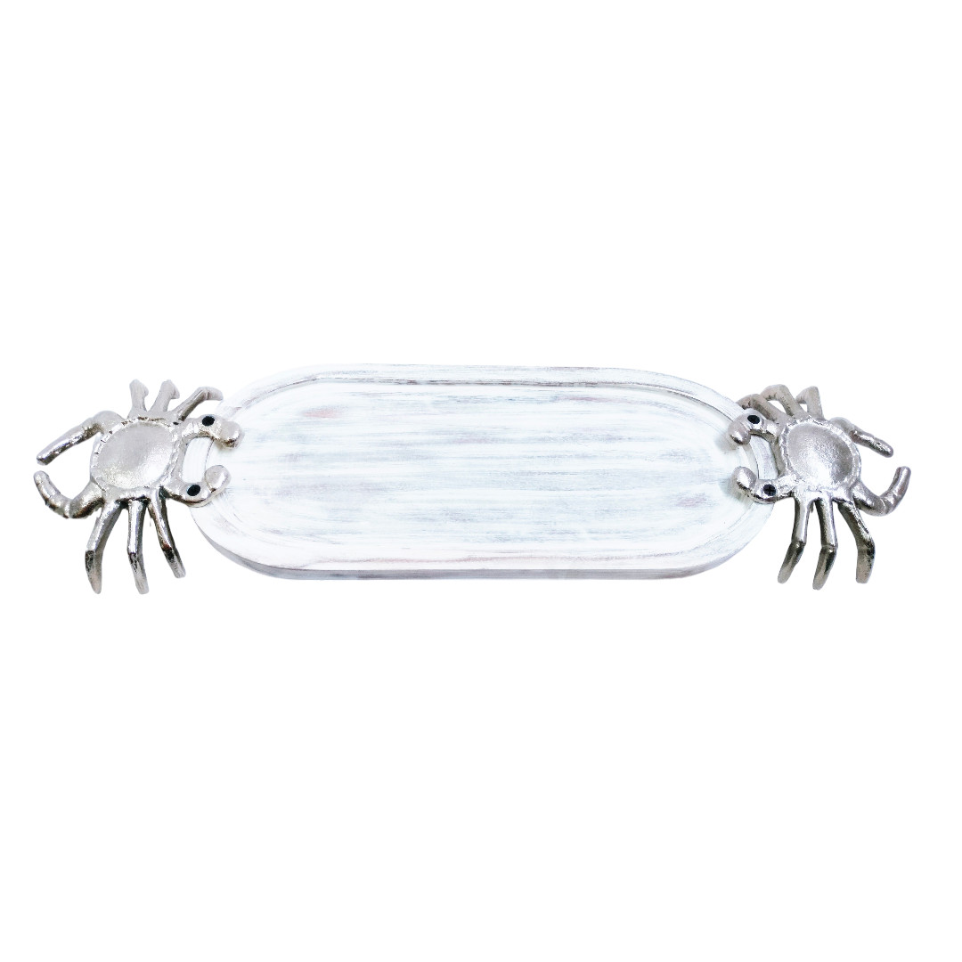 Oval Wooden Tray With Metal Crab Handle Gift