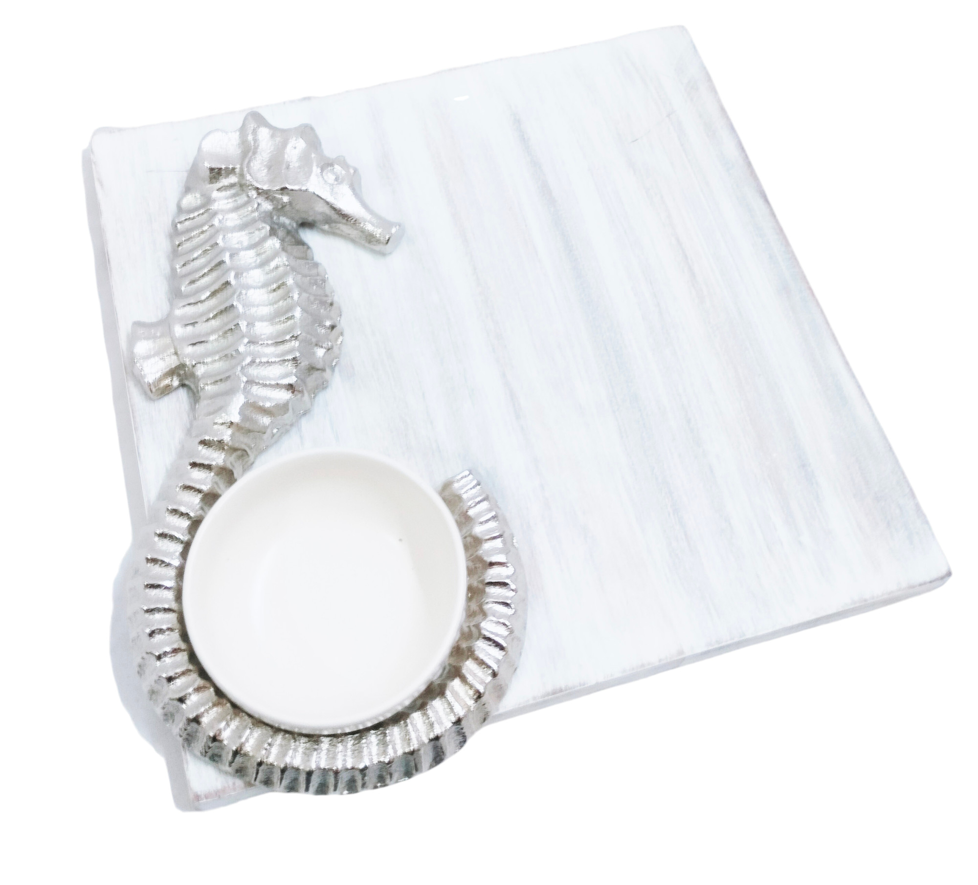 Square Wooden Plater With Sea Horse And Bowl Gift