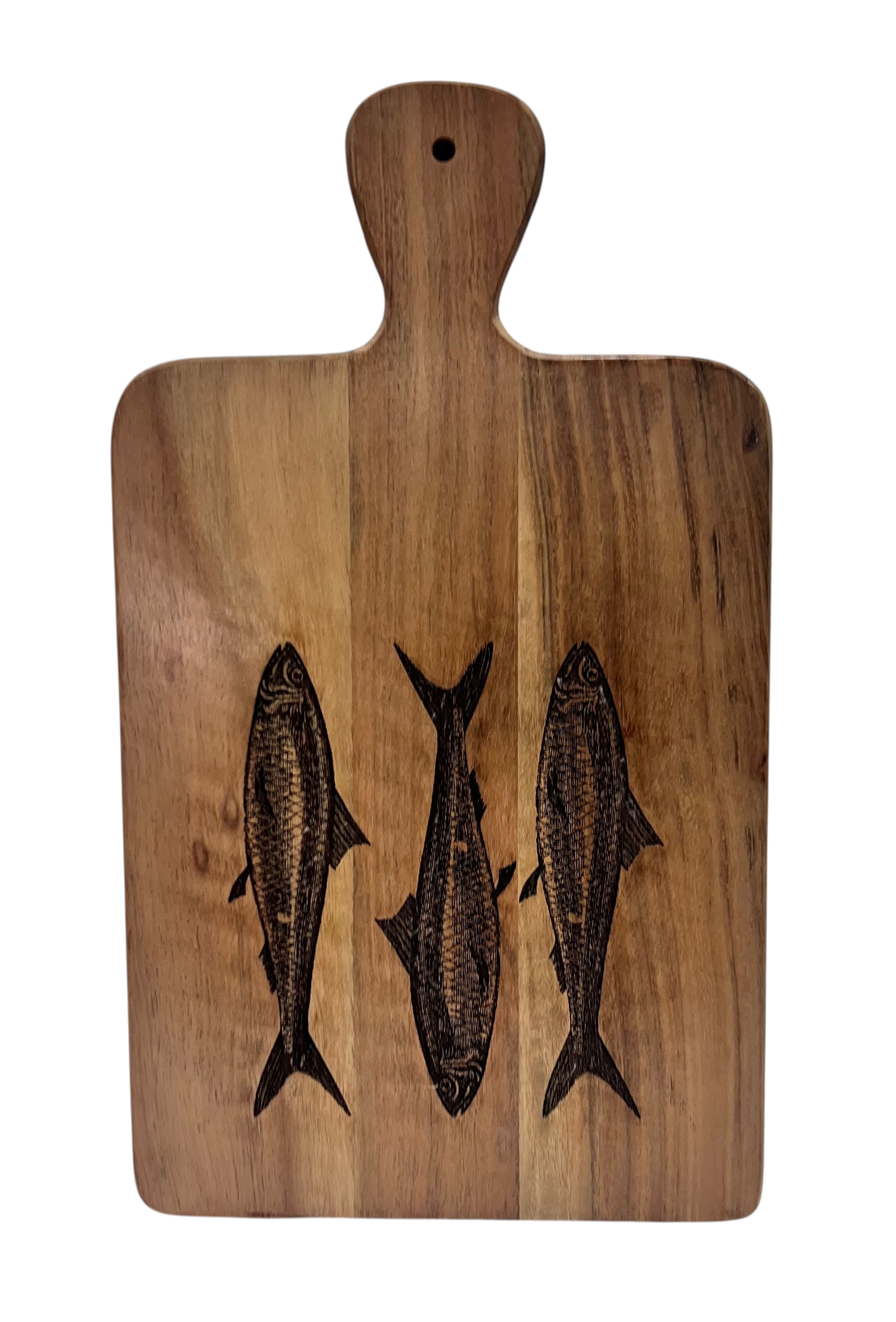 Acacia Wood Sardine Etched Choppong Board Large Gift