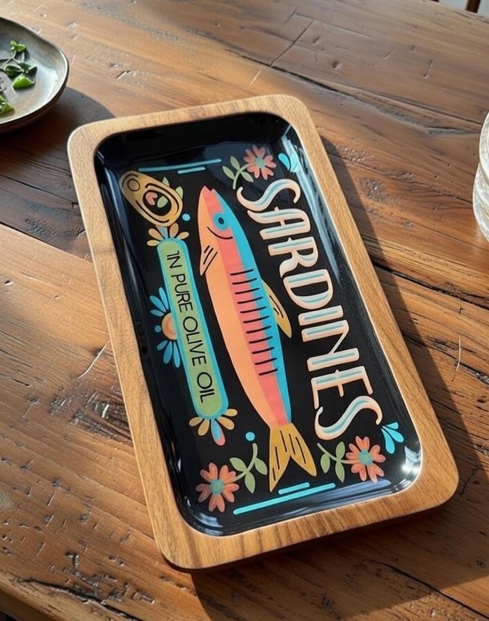 Sardines Wooden Tray W/enamel Fish Design - 1 Gift