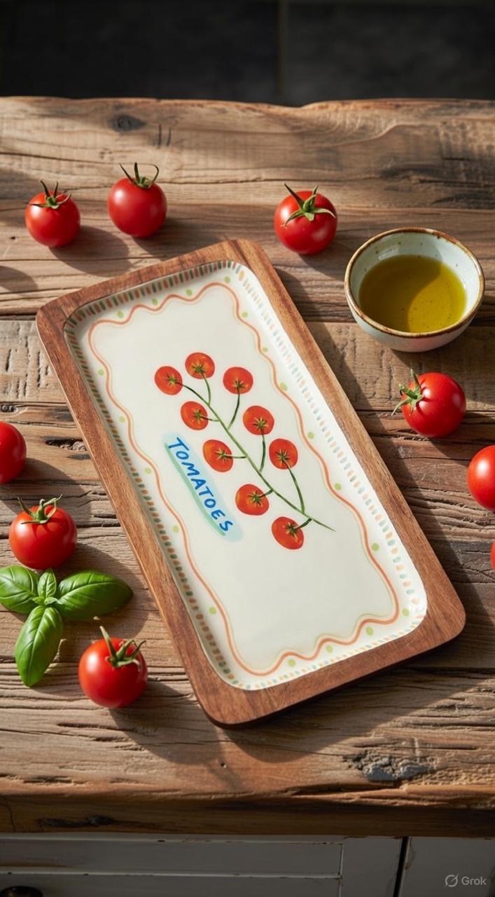 Wooden Tray W/enamel Tomatoes Gift