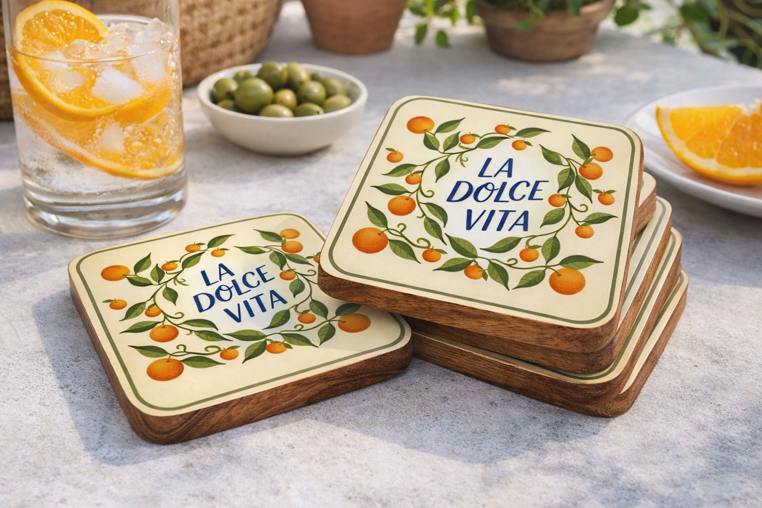 Set/4 Coasters W/ Enamel La Dolce Vita Gift