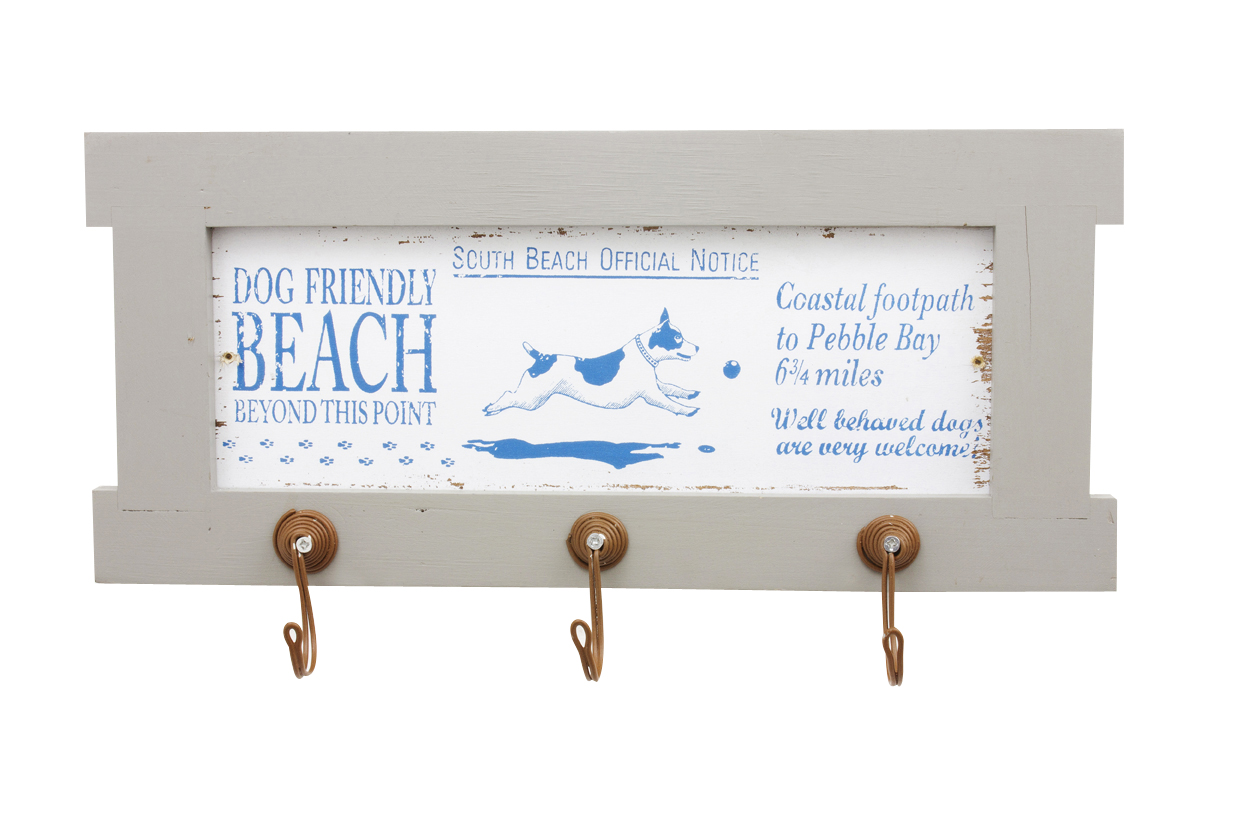Dog Friendly Beach Triple Hook Board Gift