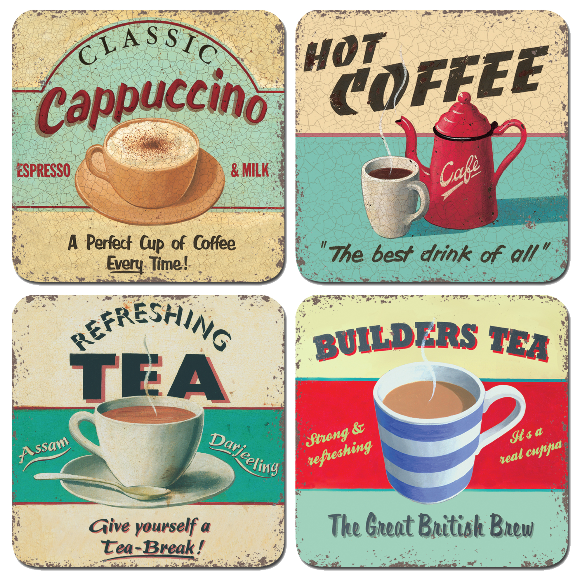 Hot Drinks Set Of 4 Coasters Gift