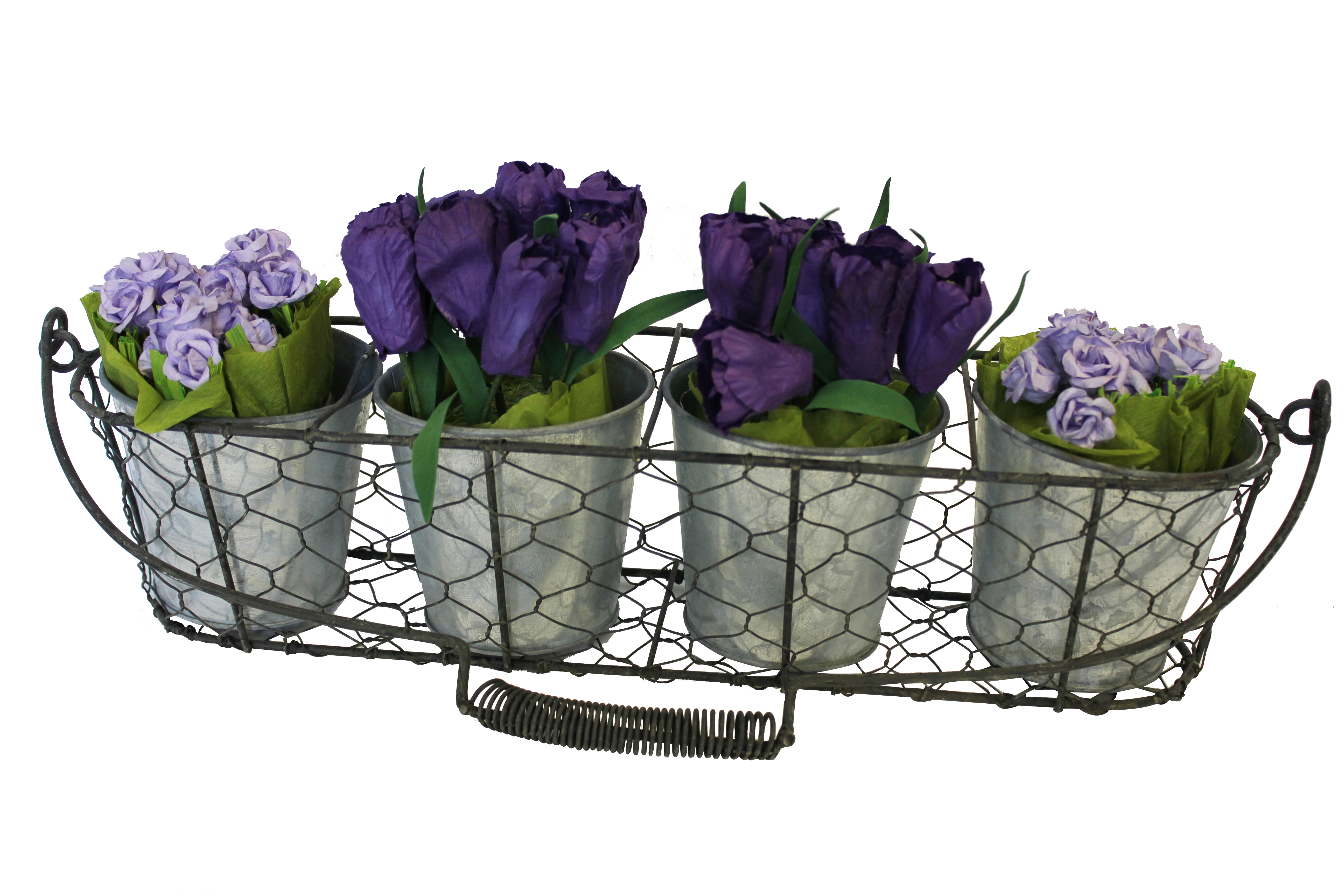 Trug With Four Zinc Pots In Wire Gift