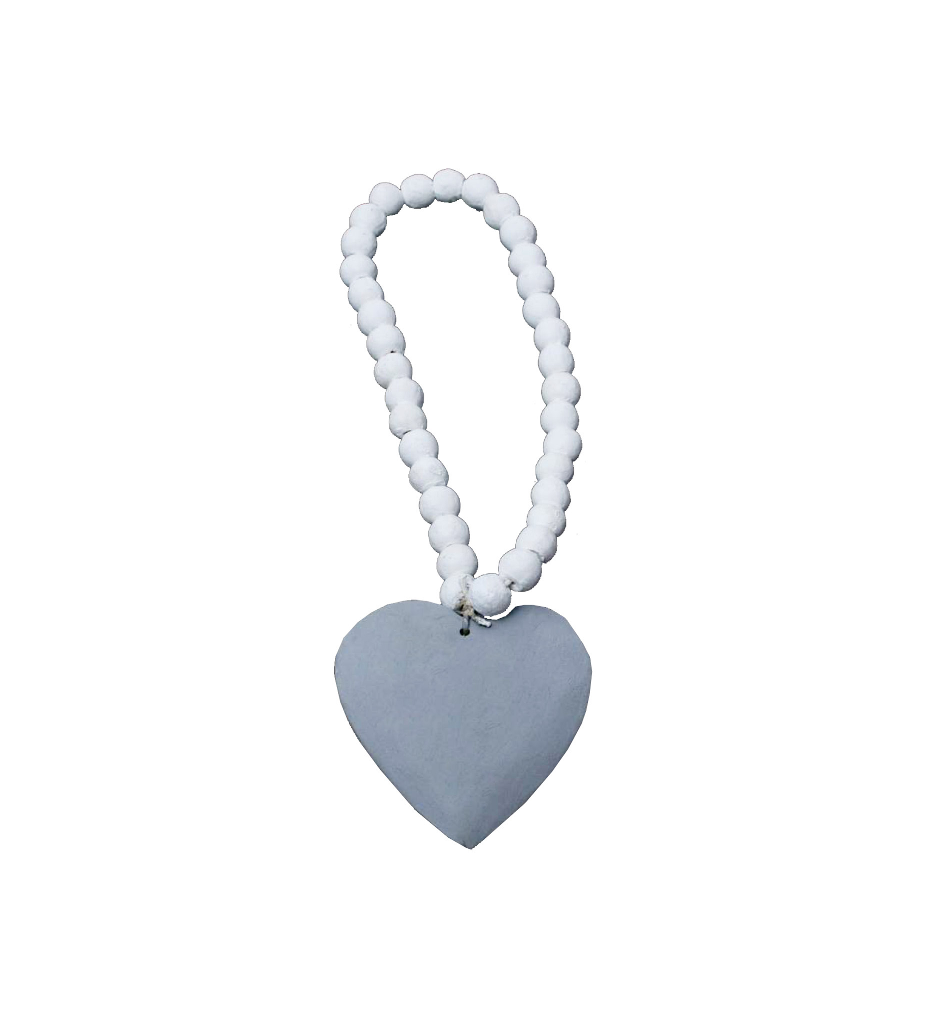 Hanging Beaded Wooden Heart White/grey Gift