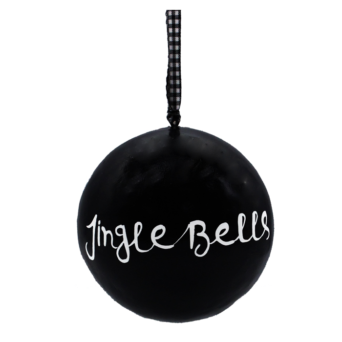 Papier Machie Bauble 10cm Black Jingle Bells Gift