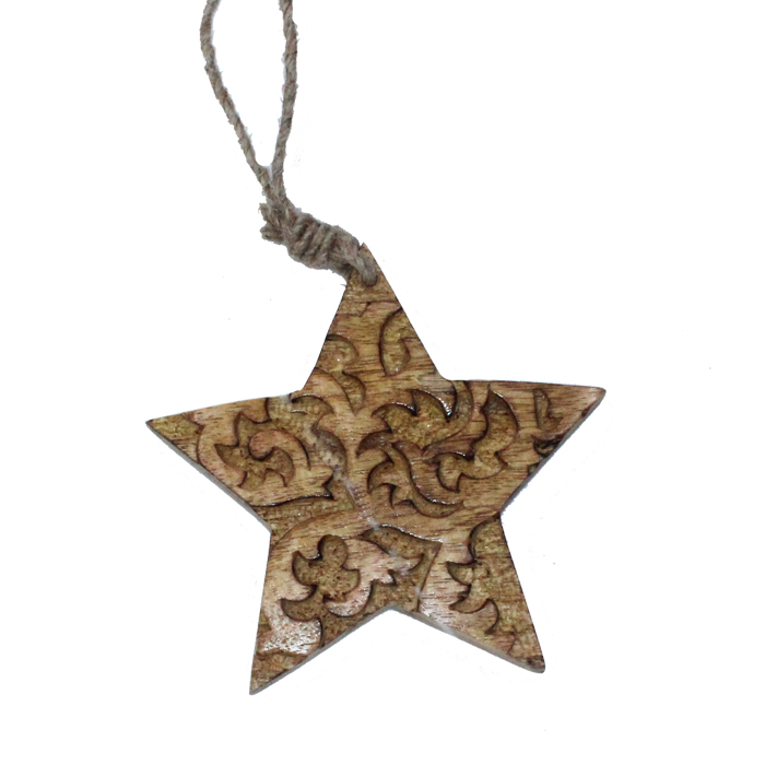 Wooden Hanging Ornament Star 15x15x1.5cm Gift