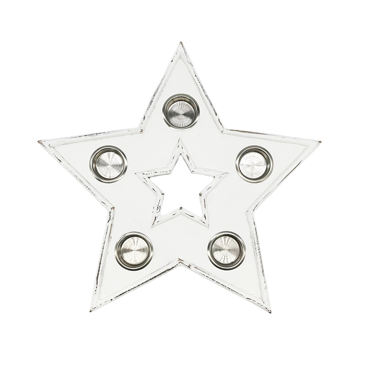 Wooden Star 5 Tealight Holder White 37cm Gift