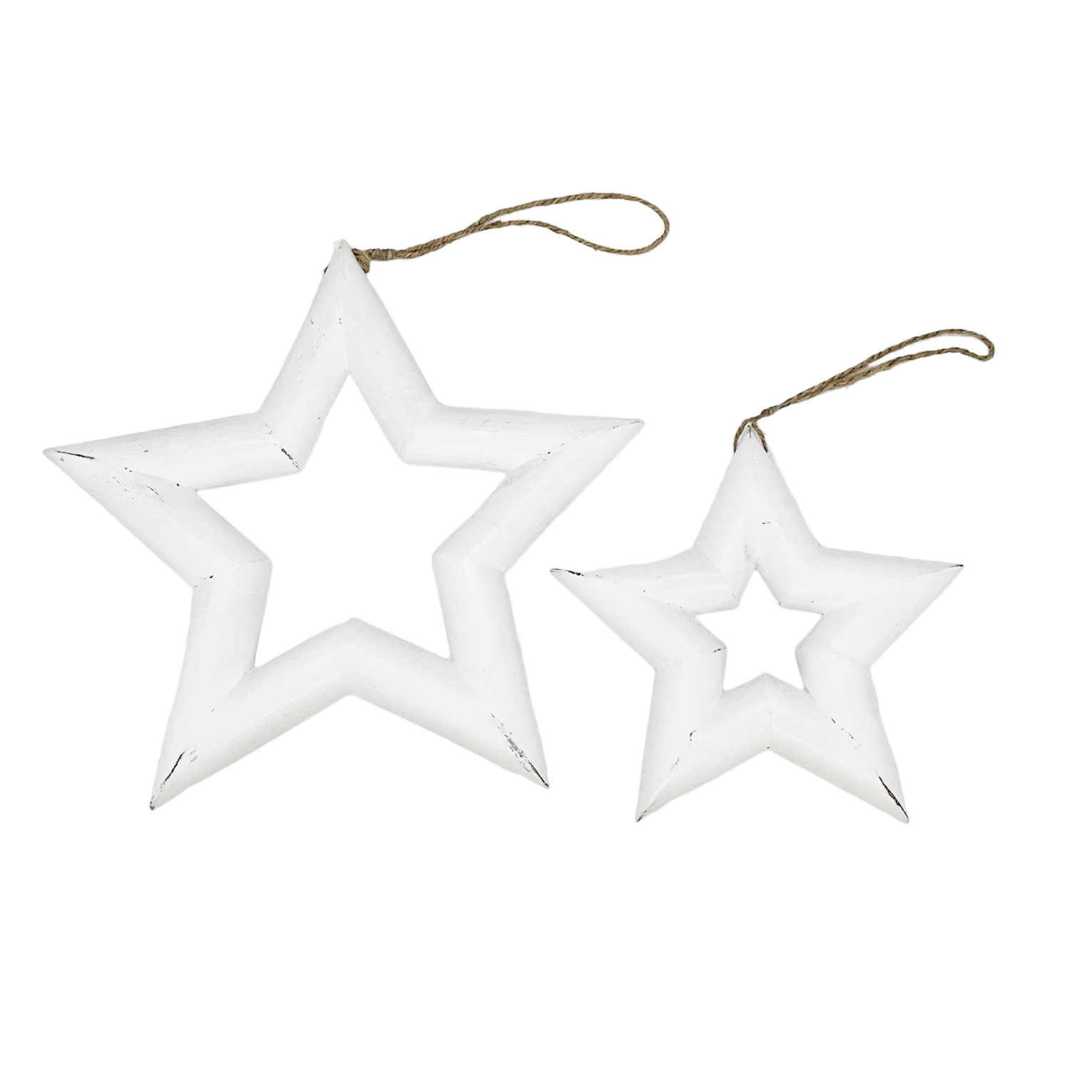 Wooden Hanging Stars Set Of 2 White Gift