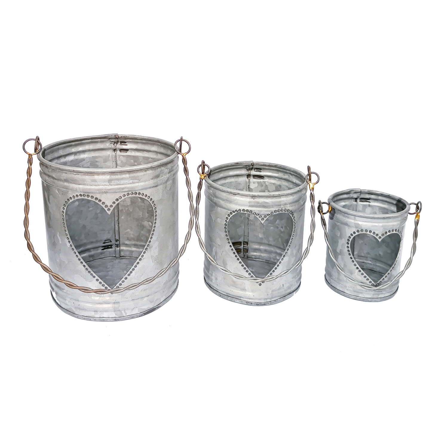 Galvanised Heart Cut Out Votive Set Of 3 Gift
