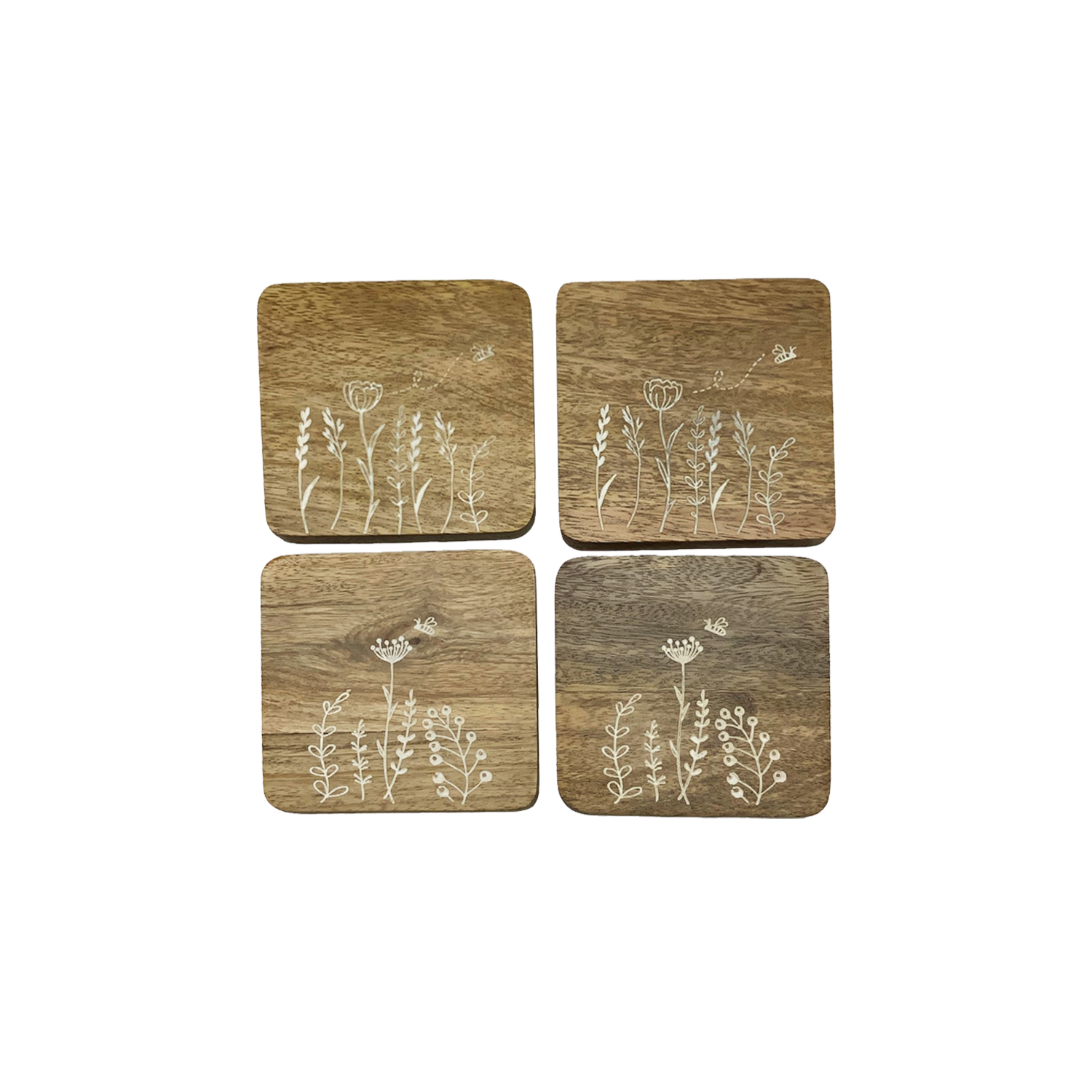 Wildflower Etched S/4 Coasters 10cm Gift