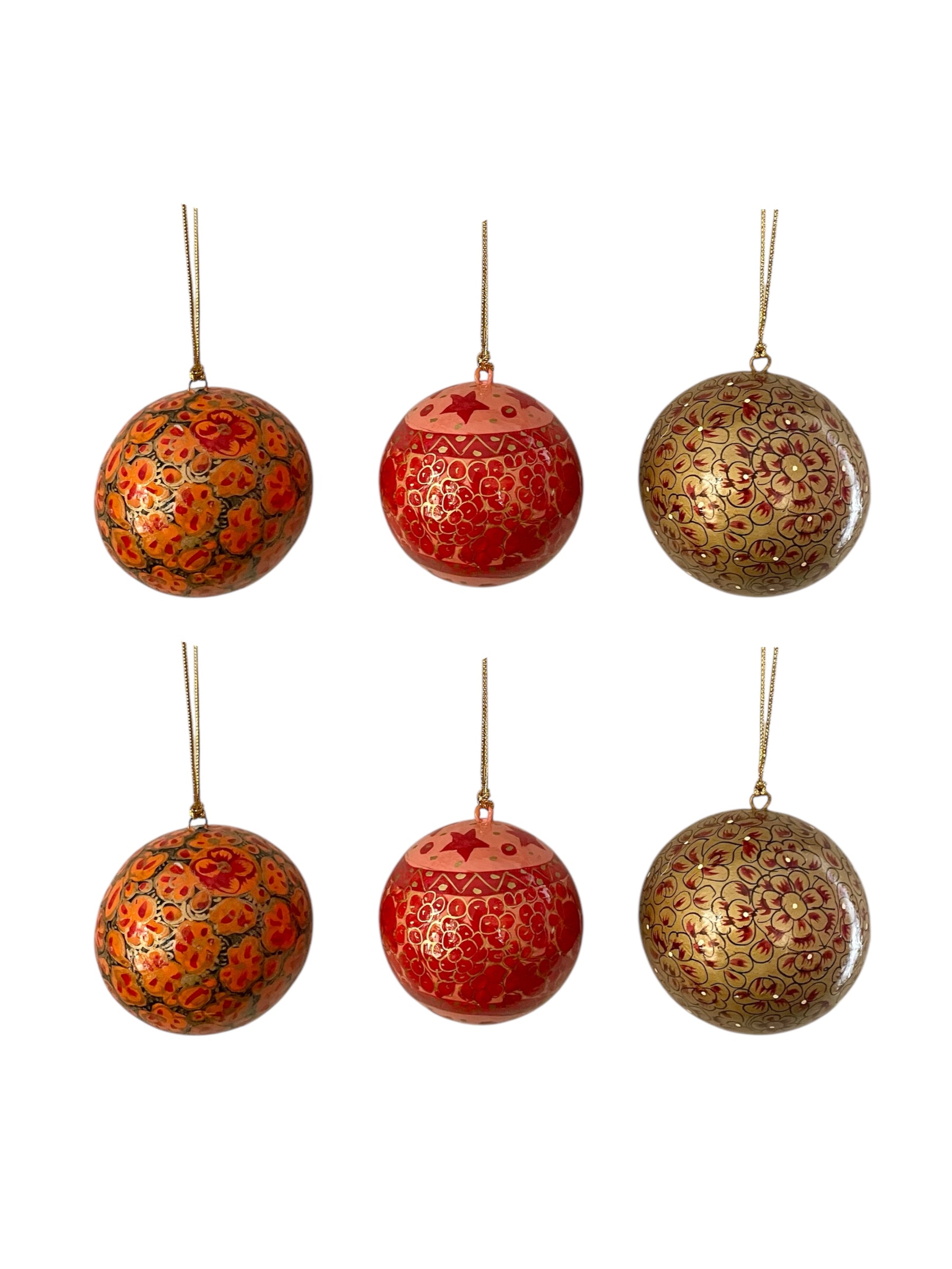 Papier Mache Bauble  Red Assorted Designs Gift