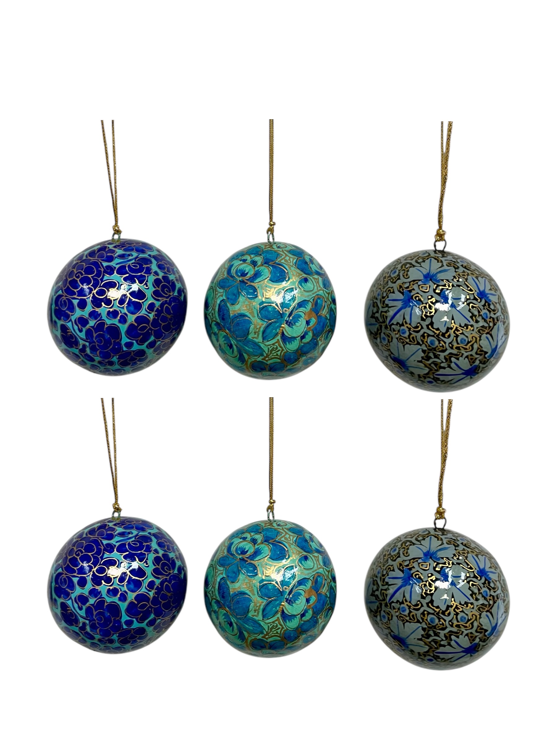 Bauble Papier Mache Blue Assorted Designs Gift