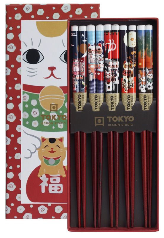 Chopstick Giftset/5 Lucky Cats B-1023dx 1/100 Gift